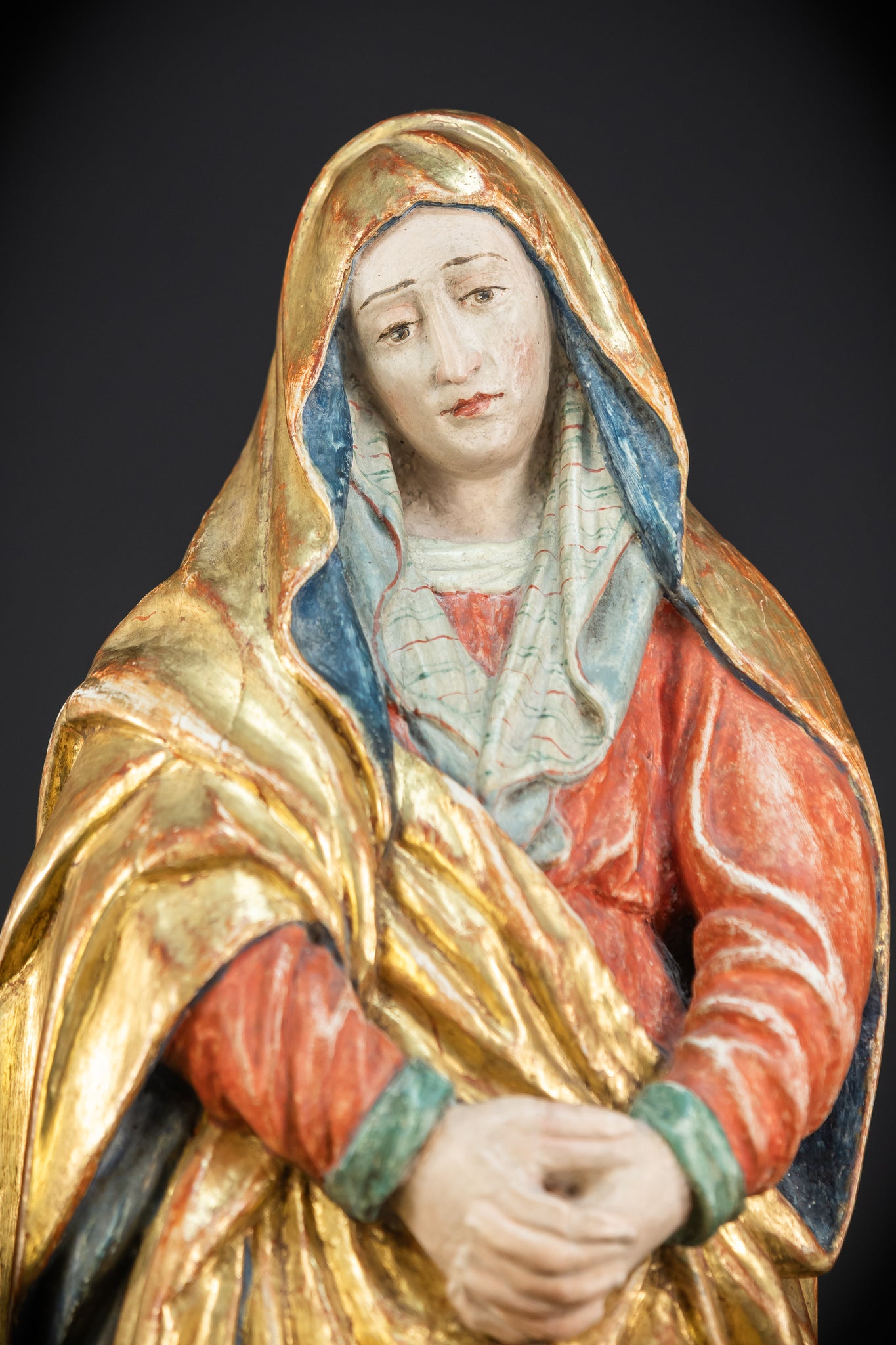 Mater Dolorosa Wooden Statue | 1700s Antique | 20.1"