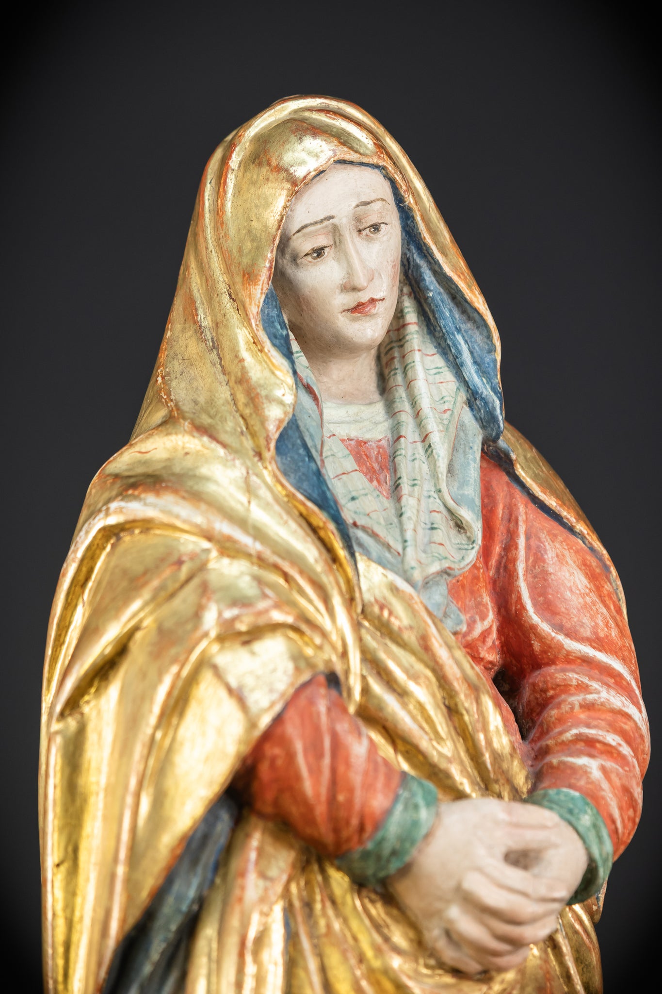 Mater Dolorosa Wooden Statue | 1700s Antique | 20.1"