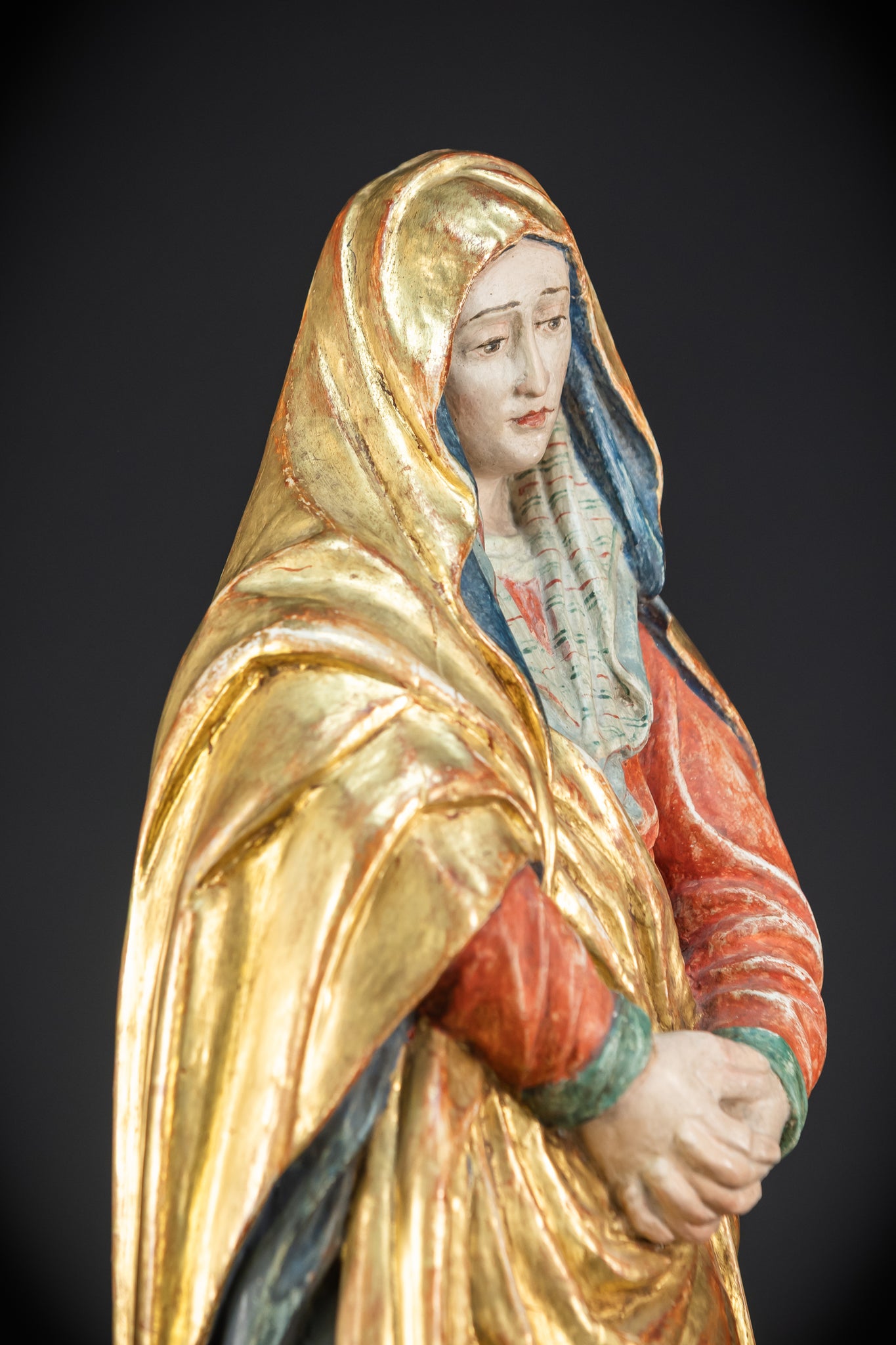 Mater Dolorosa Wooden Statue | 1700s Antique | 20.1"