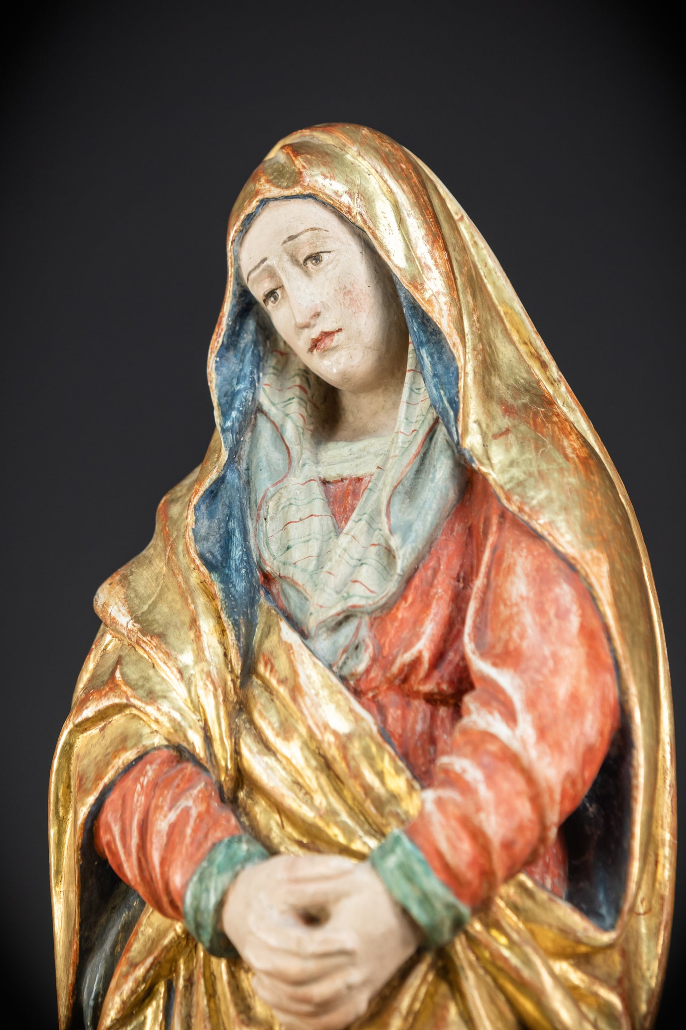 Mater Dolorosa Wooden Statue | 1700s Antique | 20.1"