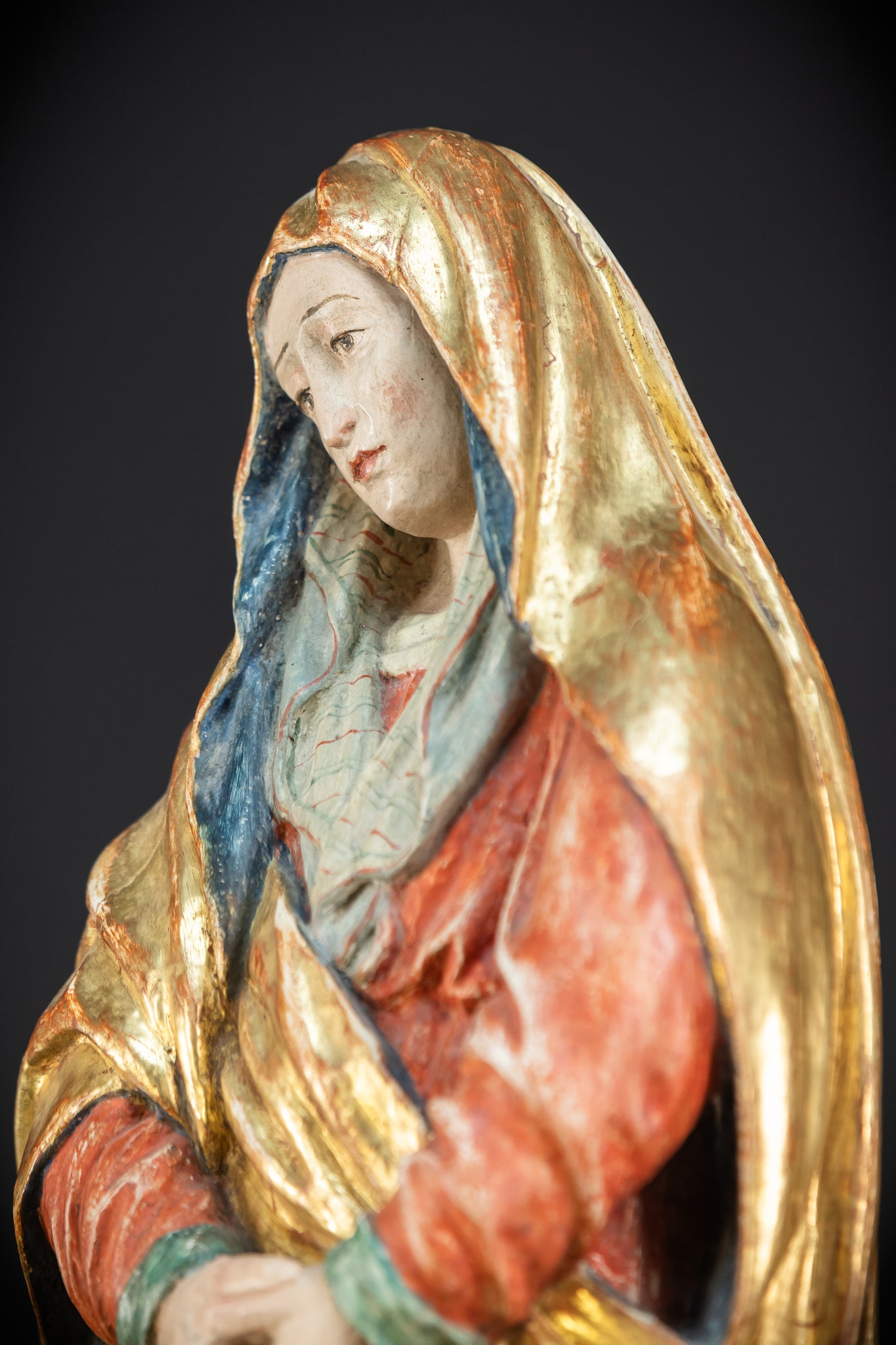 Mater Dolorosa Wooden Statue | 1700s Antique | 20.1"
