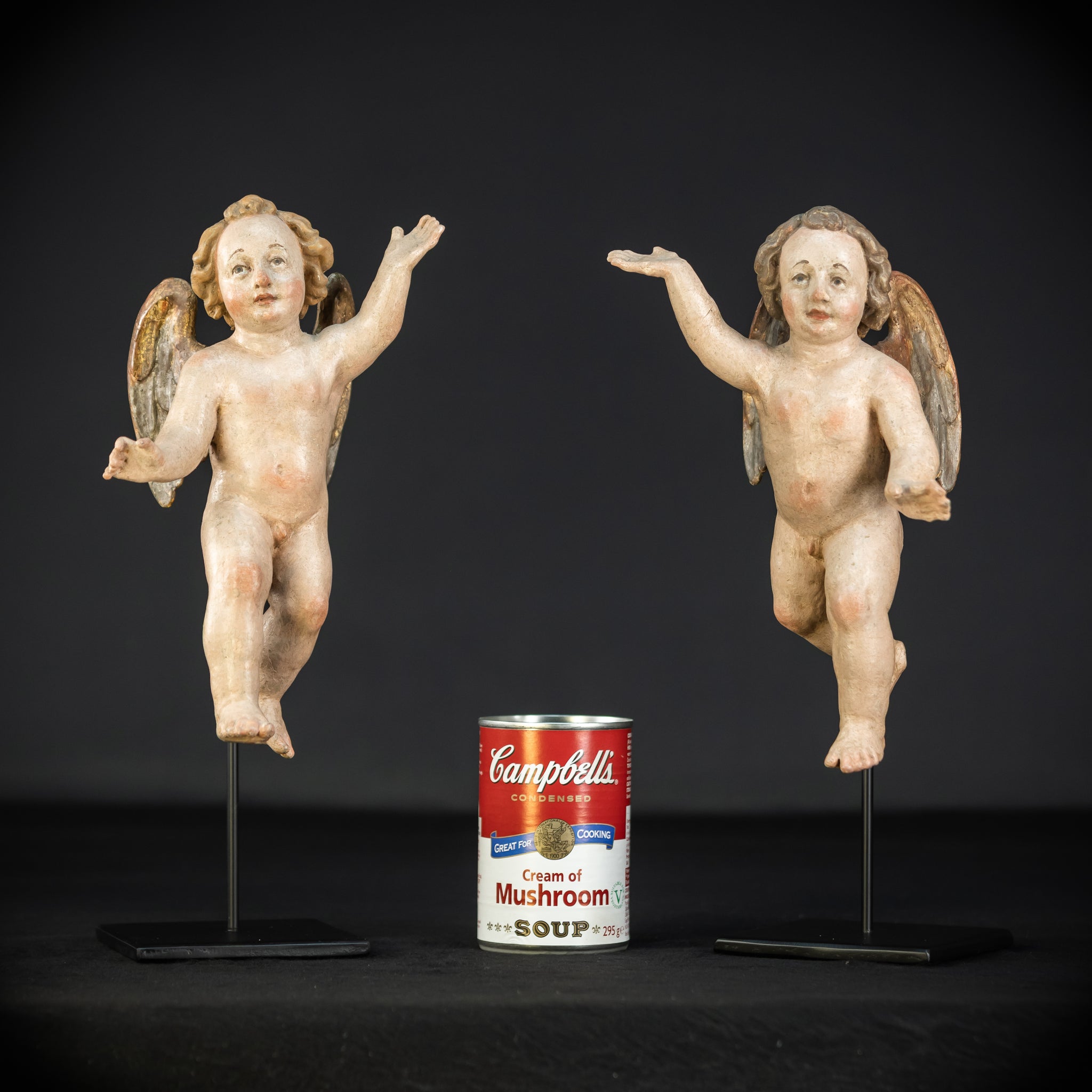 Angel Statues Pair | 1700s Cherubs Wood 9.5"