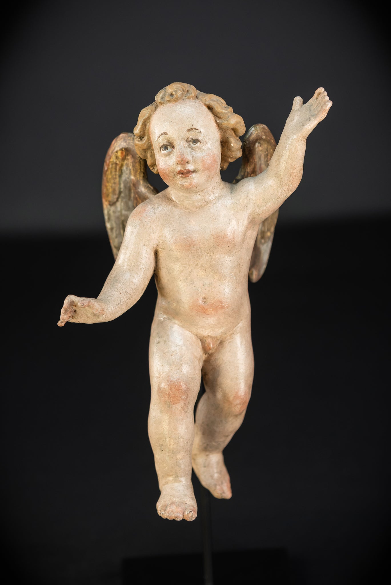 Angel Statues Pair | 1700s Cherubs Wood 9.5"