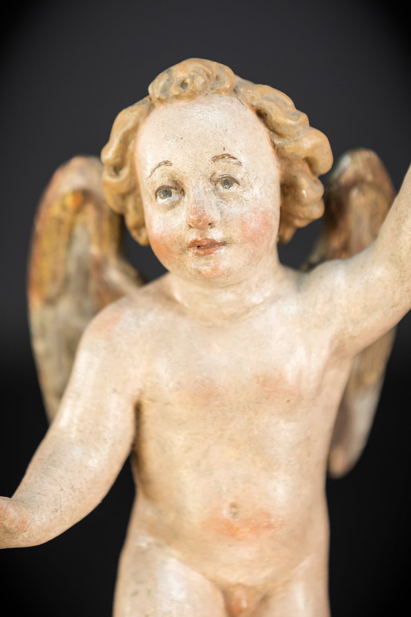 Angel Statues Pair | 1700s Cherubs Wood 9.5"