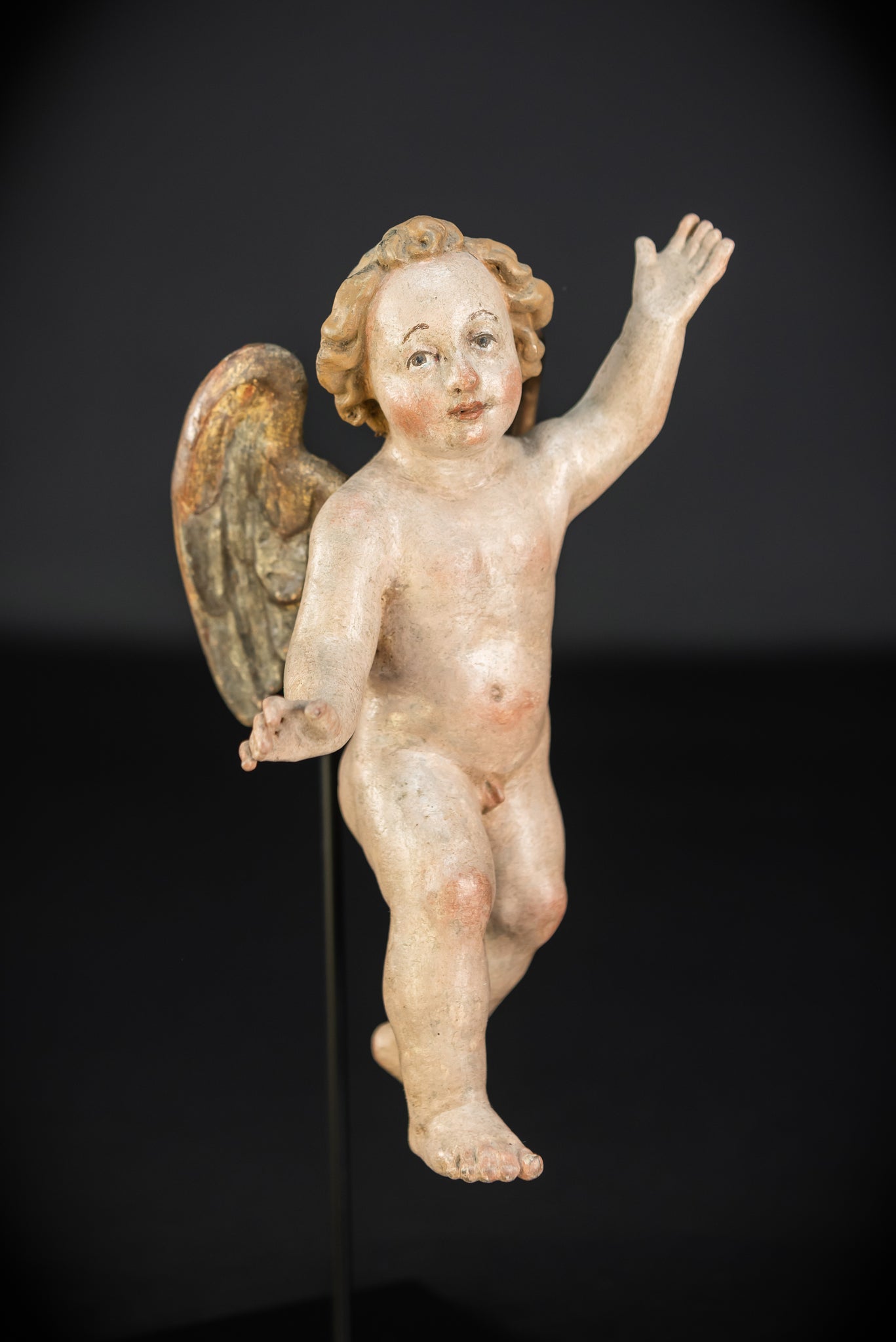 Angel Statues Pair | 1700s Cherubs Wood 9.5"
