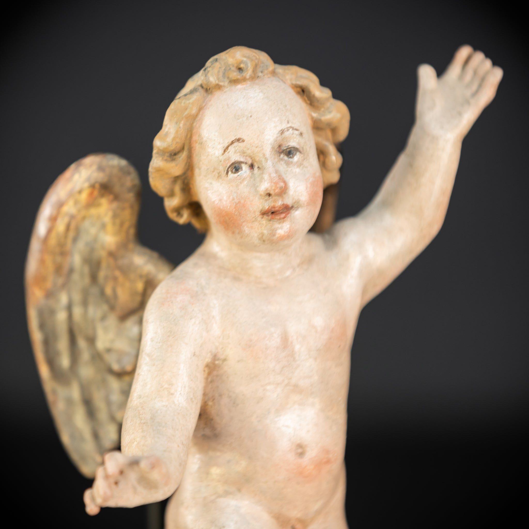 Angel Statues Pair | 1700s Cherubs Wood 9.5"