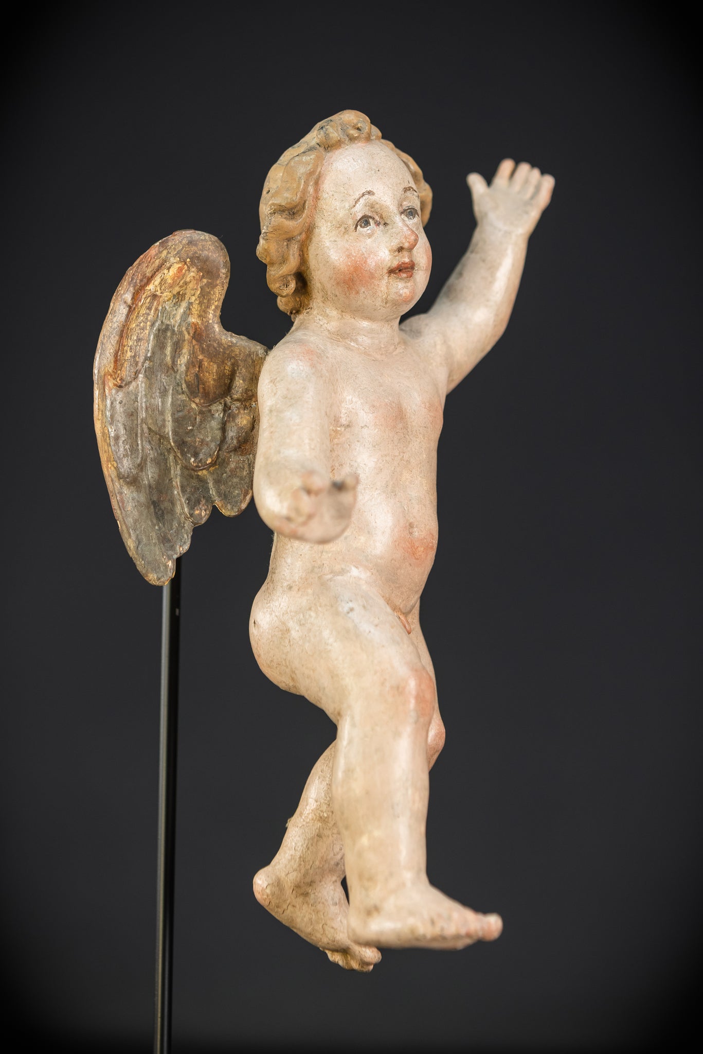 Angel Statues Pair | 1700s Cherubs Wood 9.5"