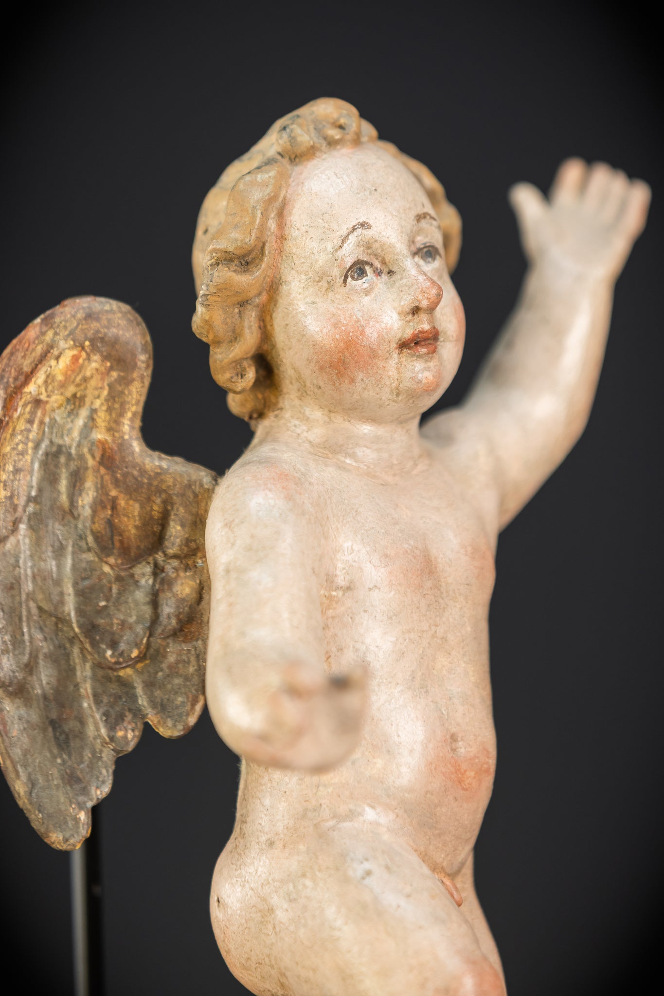 Angel Statues Pair | 1700s Cherubs Wood 9.5"