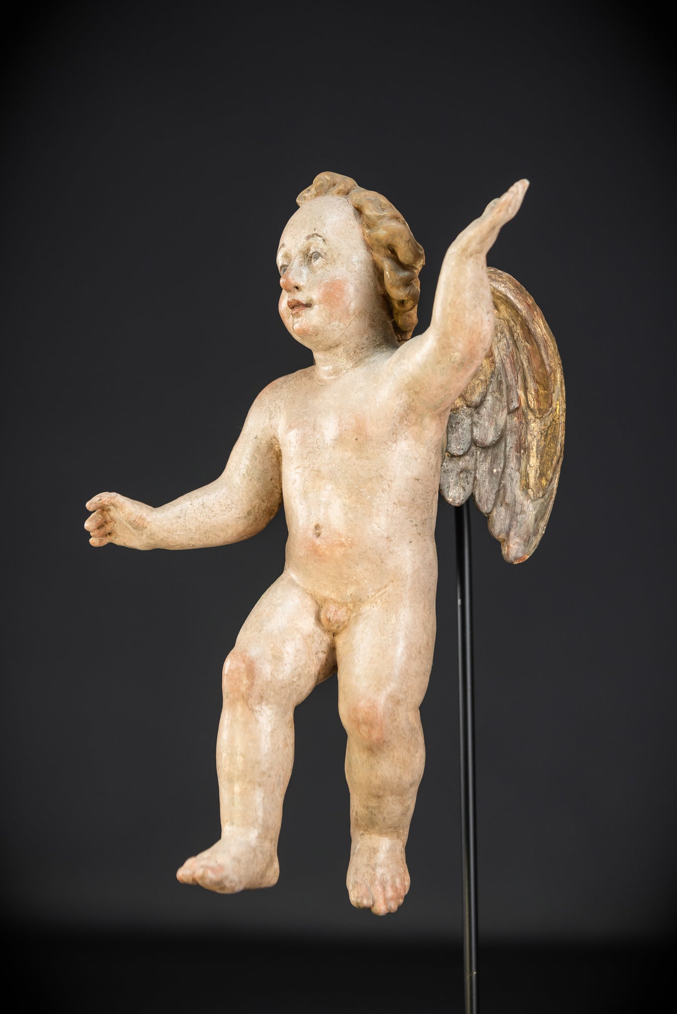 Angel Statues Pair | 1700s Cherubs Wood 9.5"