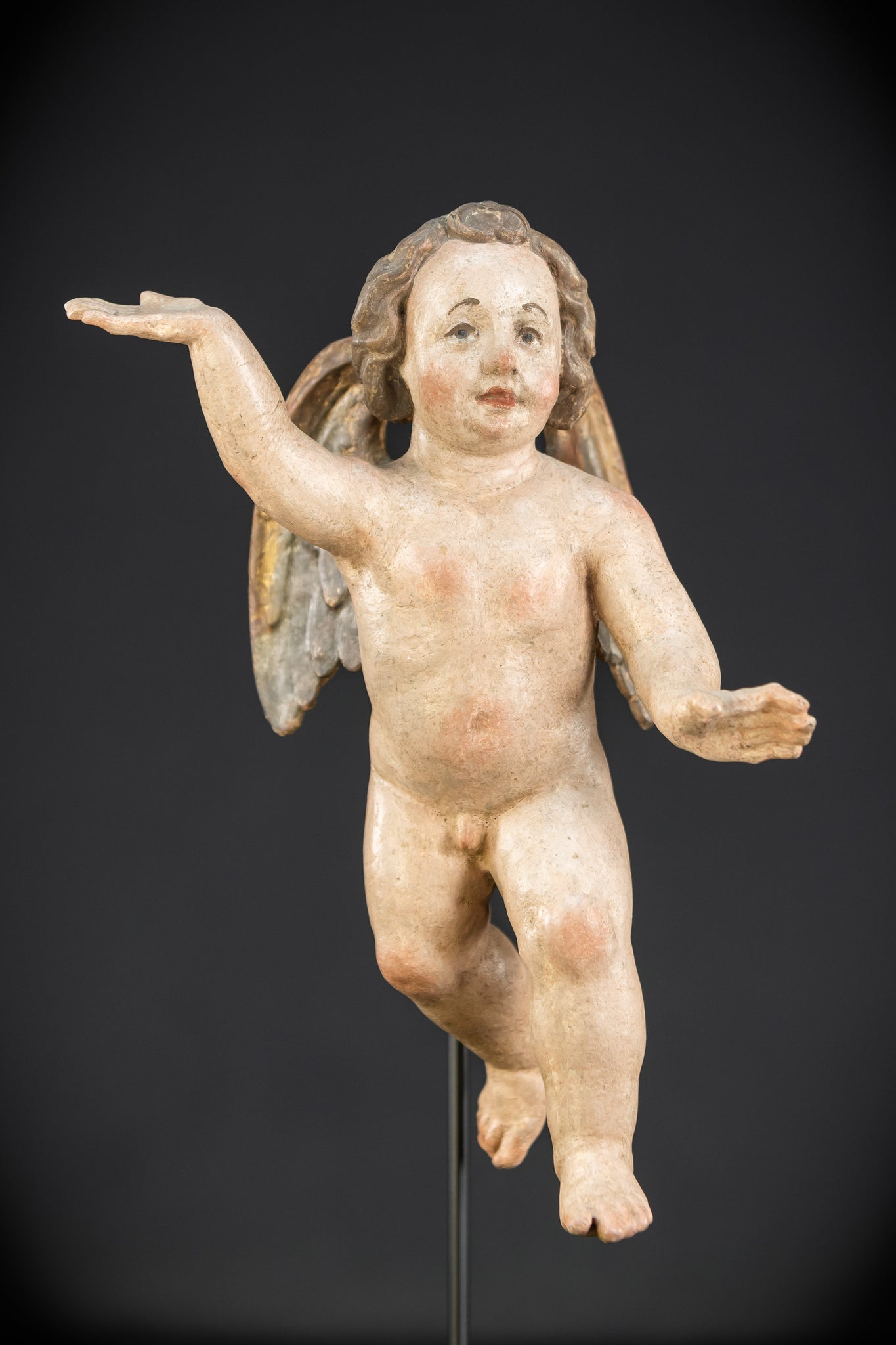 Angel Statues Pair | 1700s Cherubs Wood 9.5"