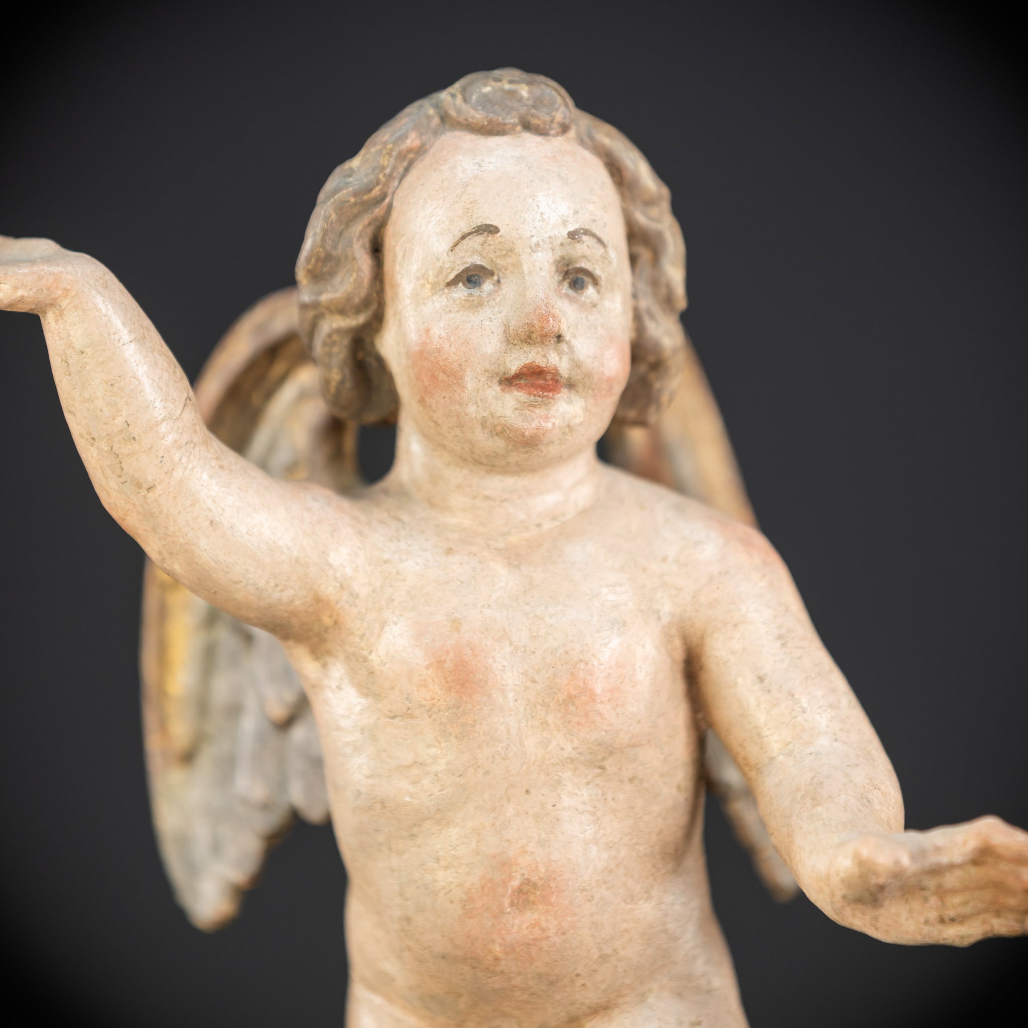 Angel Statues Pair | 1700s Cherubs Wood 9.5"