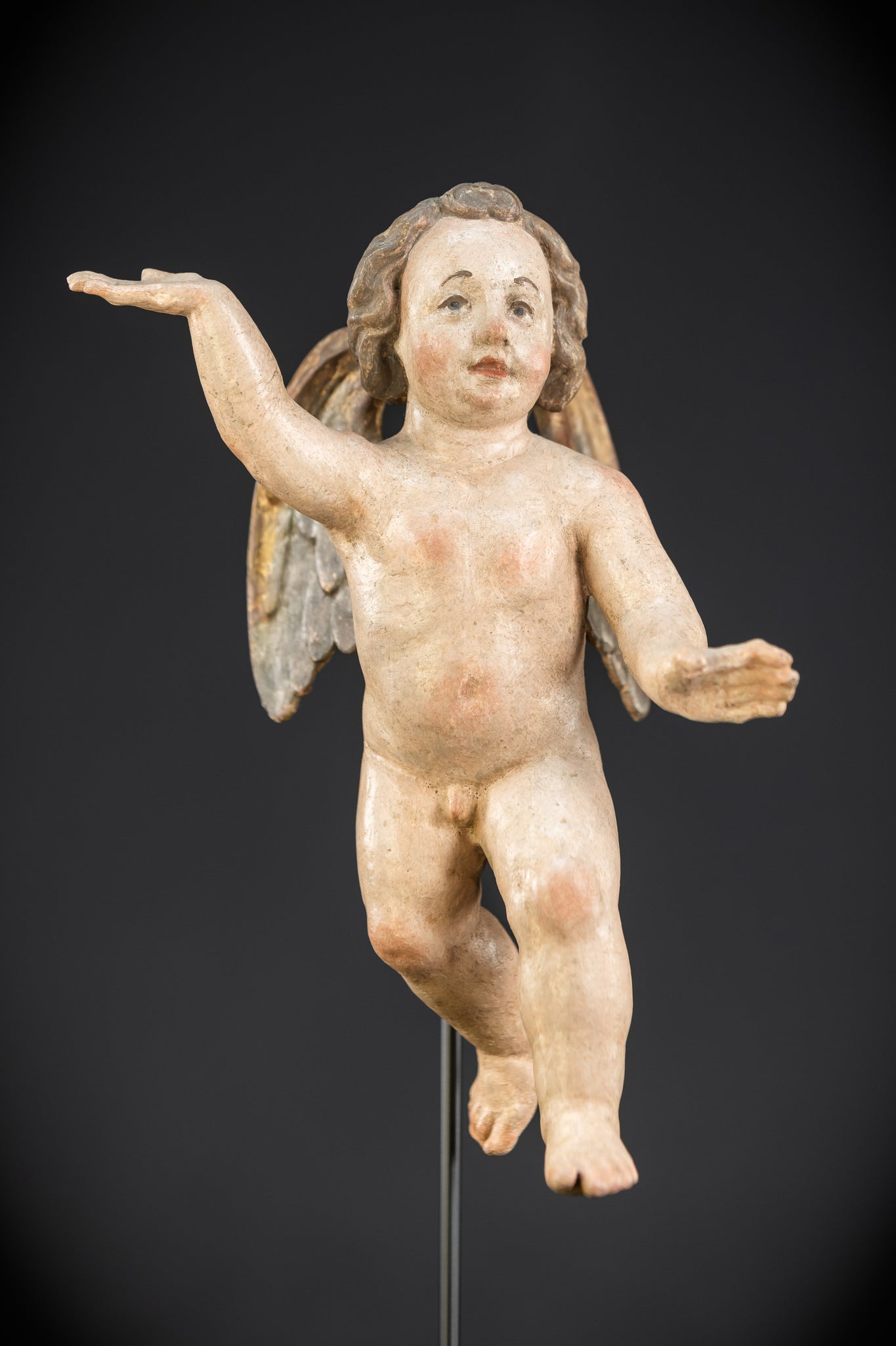 Angel Statues Pair | 1700s Cherubs Wood 9.5"
