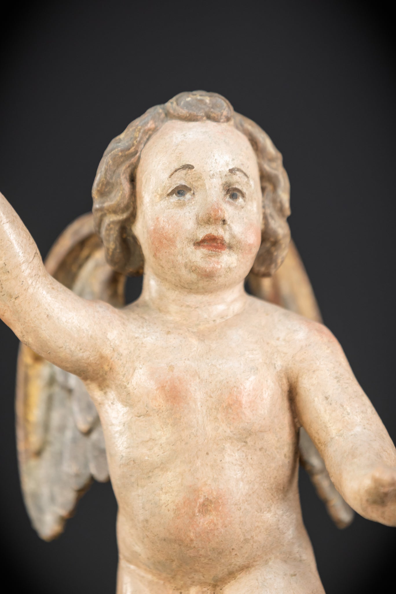 Angel Statues Pair | 1700s Cherubs Wood 9.5"