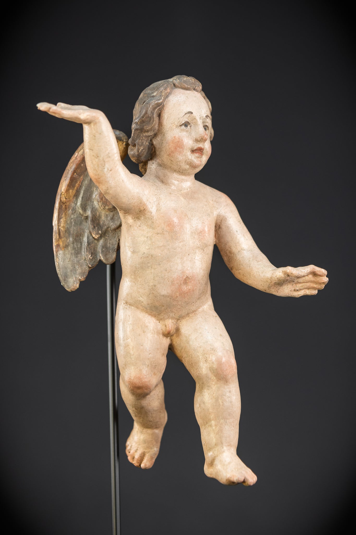 Angel Statues Pair | 1700s Cherubs Wood 9.5"