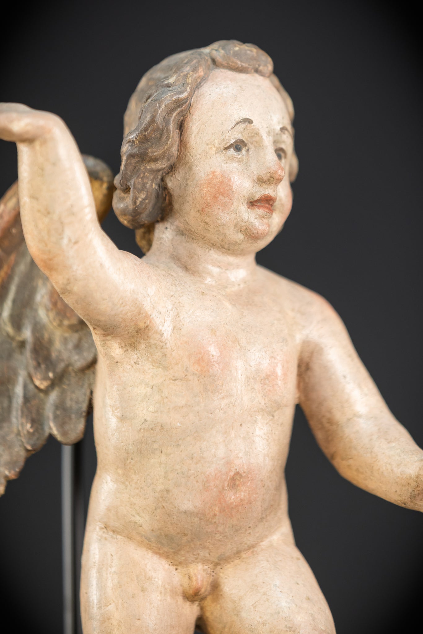 Angel Statues Pair | 1700s Cherubs Wood 9.5"