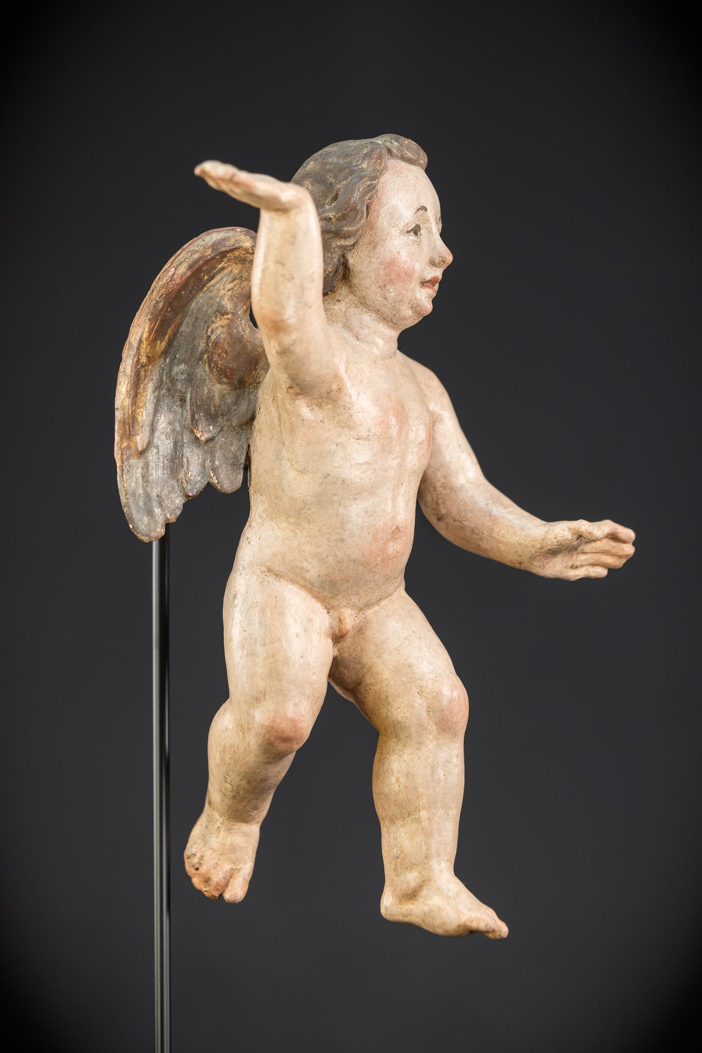 Angel Statues Pair | 1700s Cherubs Wood 9.5"