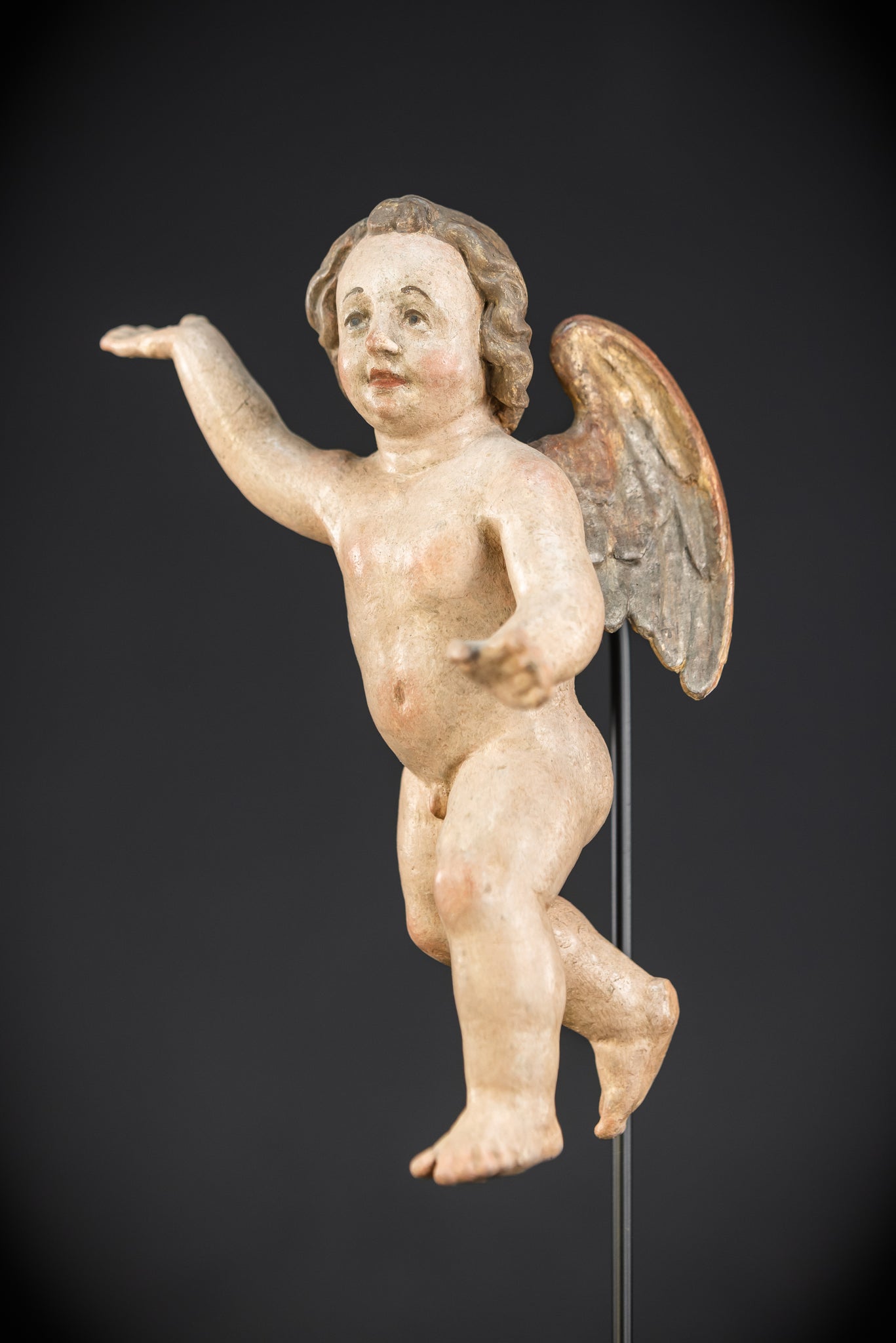 Angel Statues Pair | 1700s Cherubs Wood 9.5"