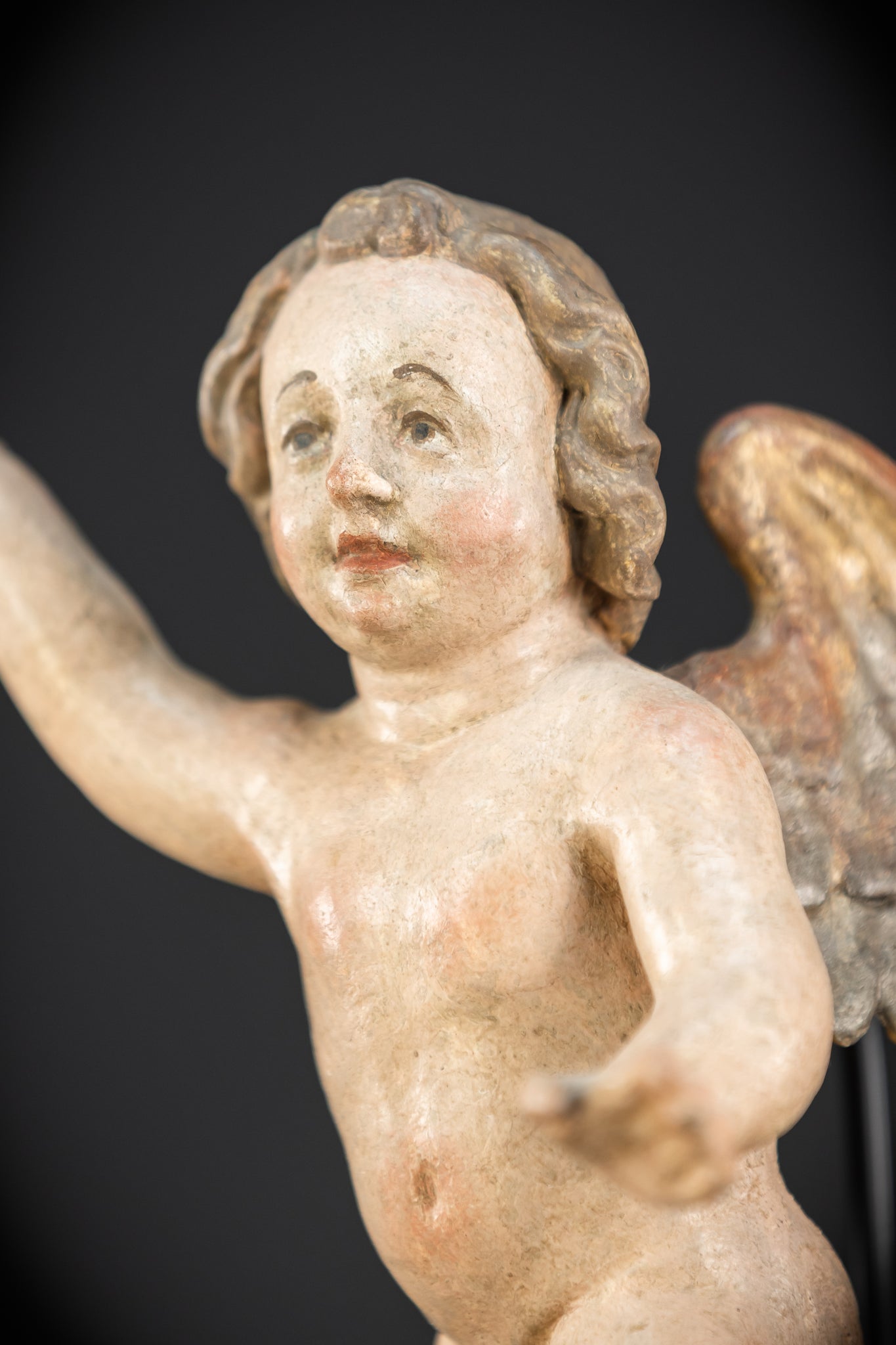 Angel Statues Pair | 1700s Cherubs Wood 9.5"