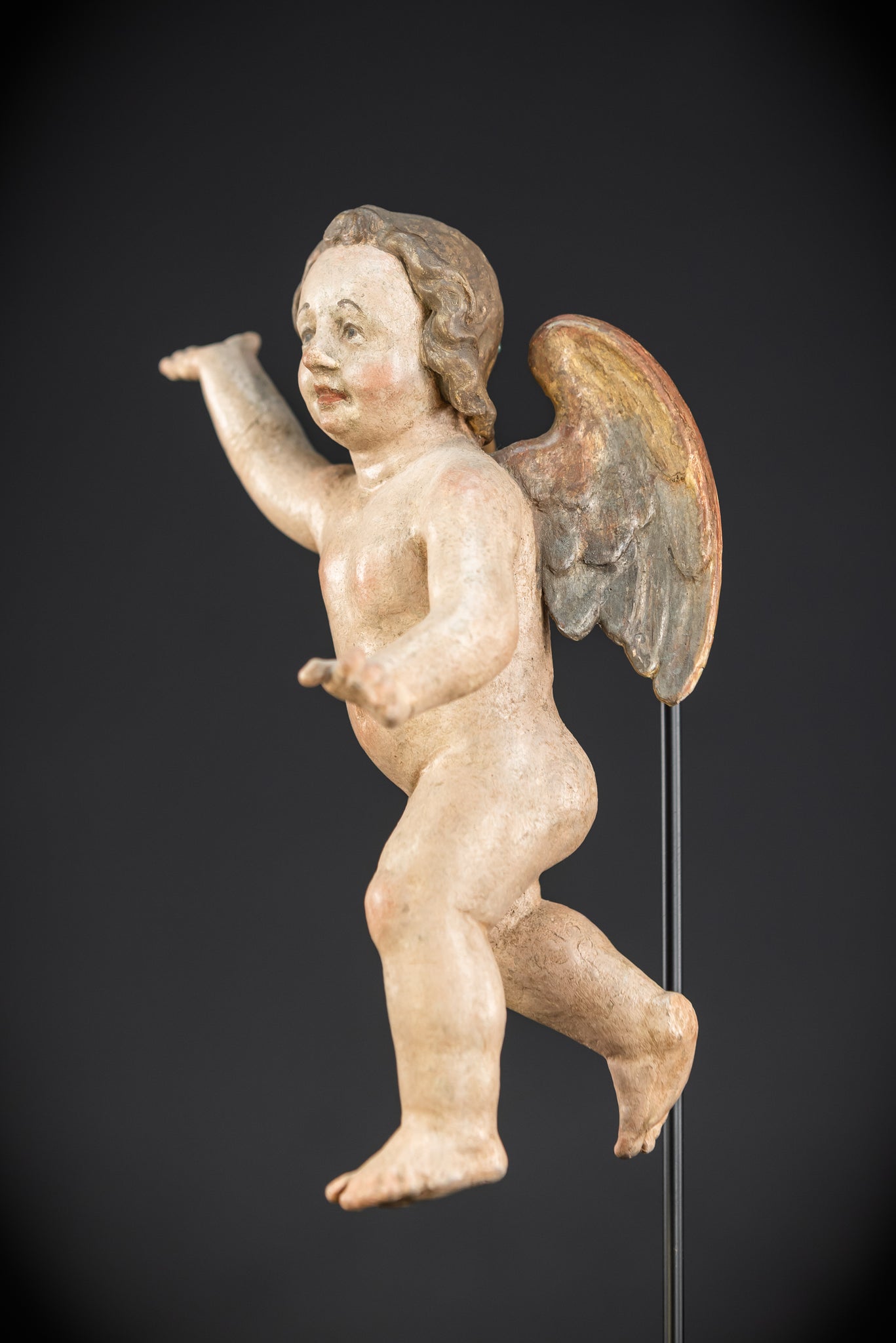 Angel Statues Pair | 1700s Cherubs Wood 9.5"