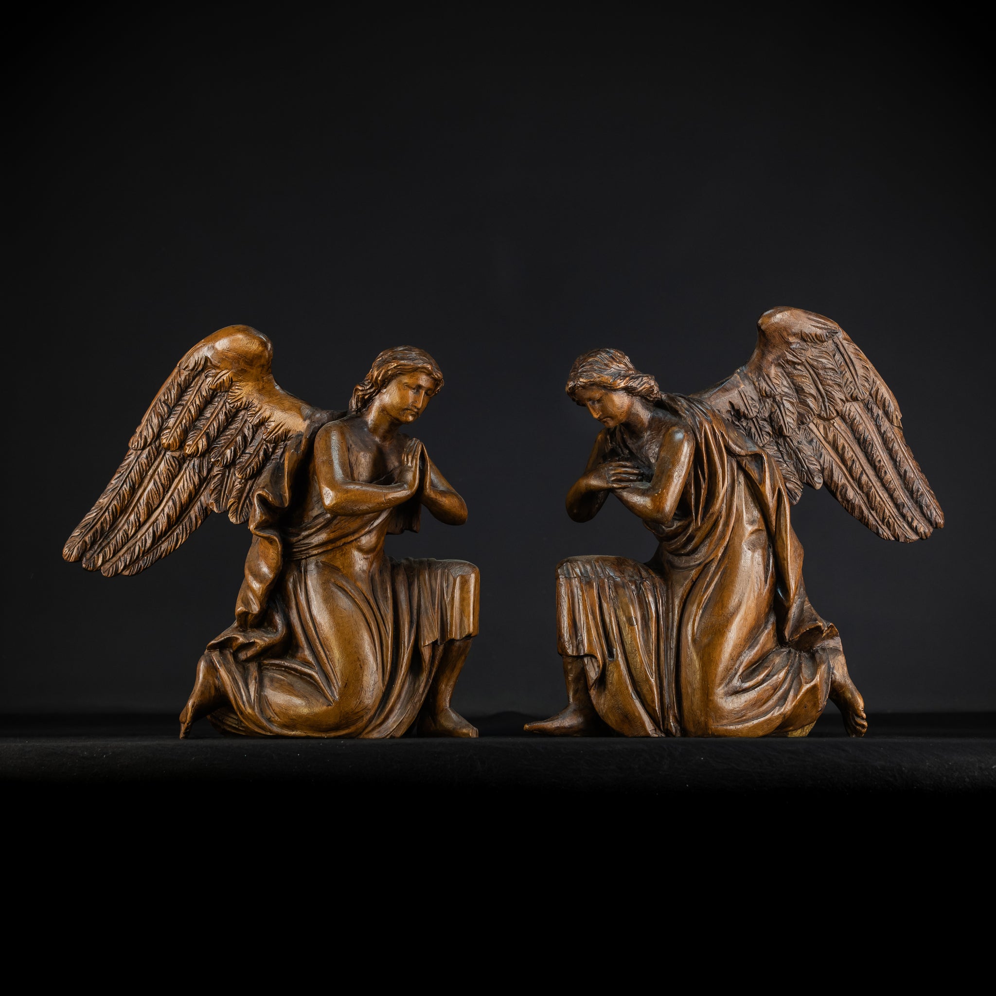 Pair of Angel Statues | 18th Century Wooden Cherubs 17.1"