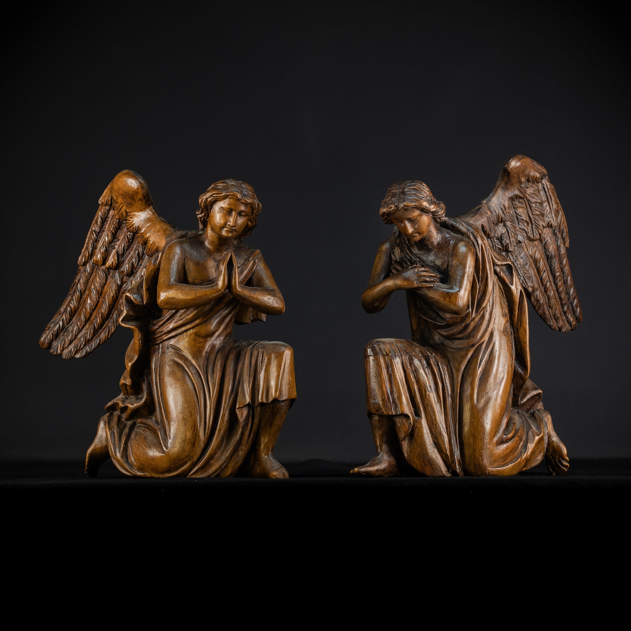 Pair of Angel Statues | 18th Century Wooden Cherubs 17.1"
