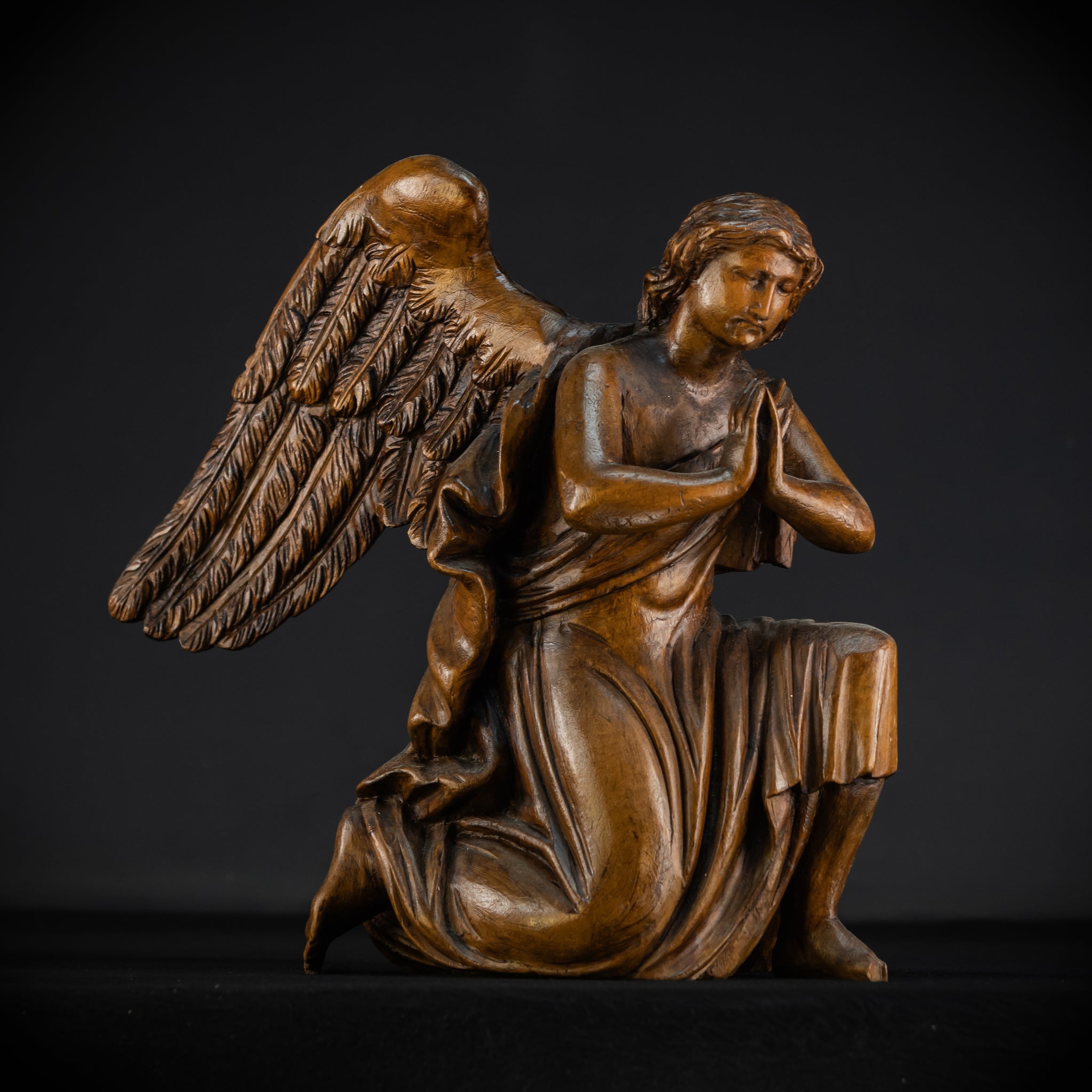 Pair of Angel Statues | 18th Century Wooden Cherubs 17.1"