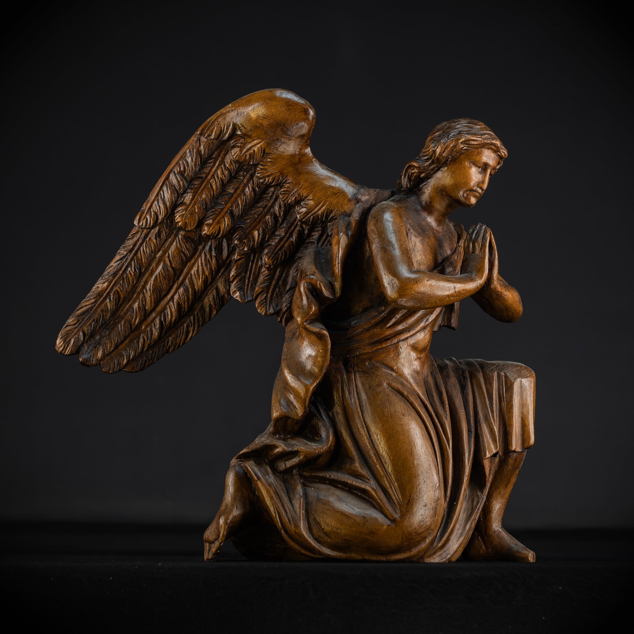 Pair of Angel Statues | 18th Century Wooden Cherubs 17.1"