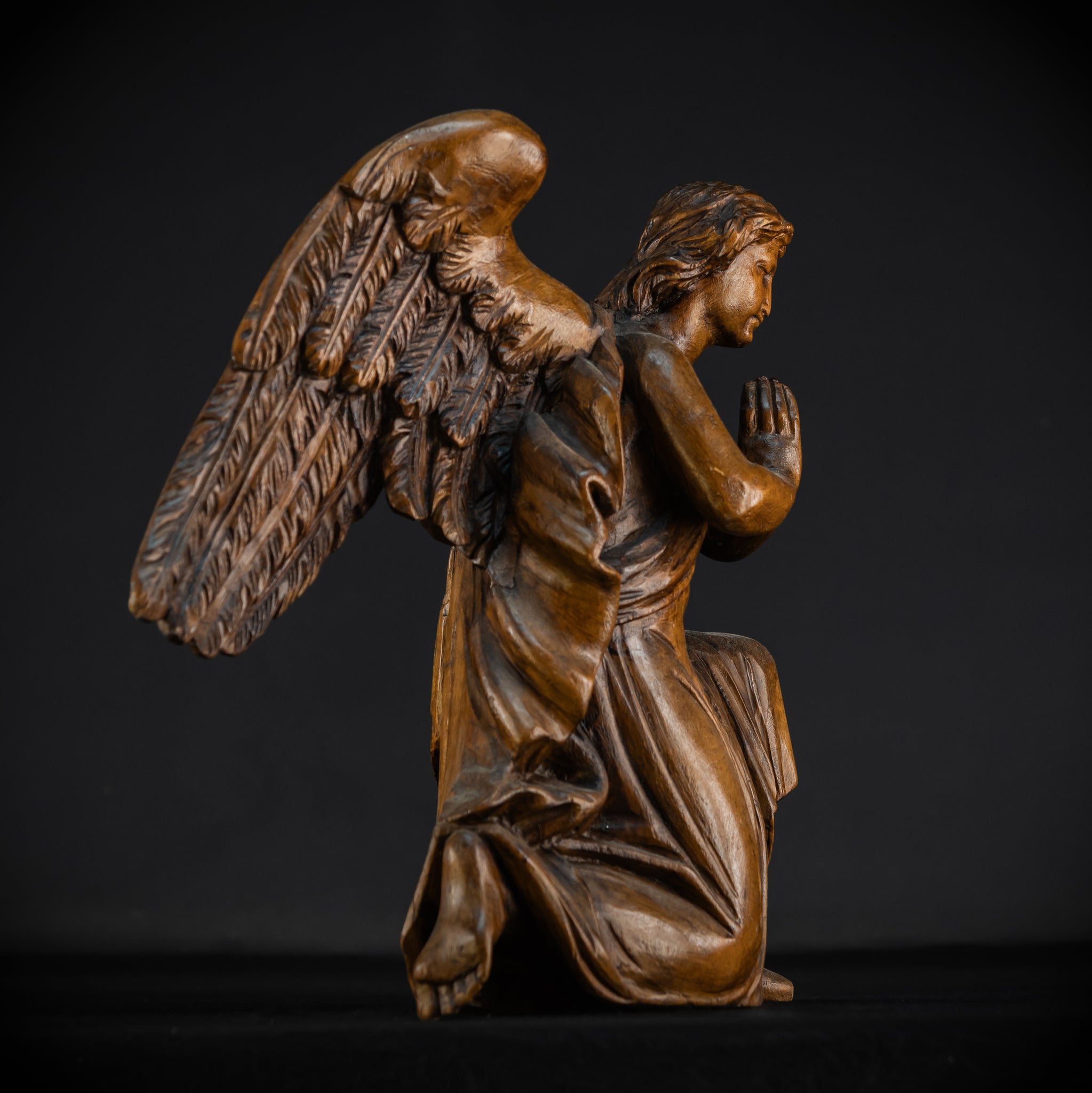 Pair of Angel Statues | 18th Century Wooden Cherubs 17.1"