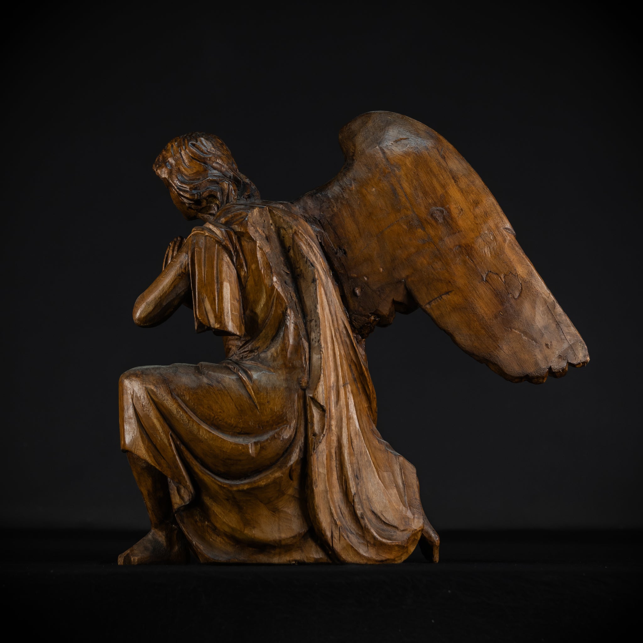 Pair of Angel Statues | 18th Century Wooden Cherubs 17.1"