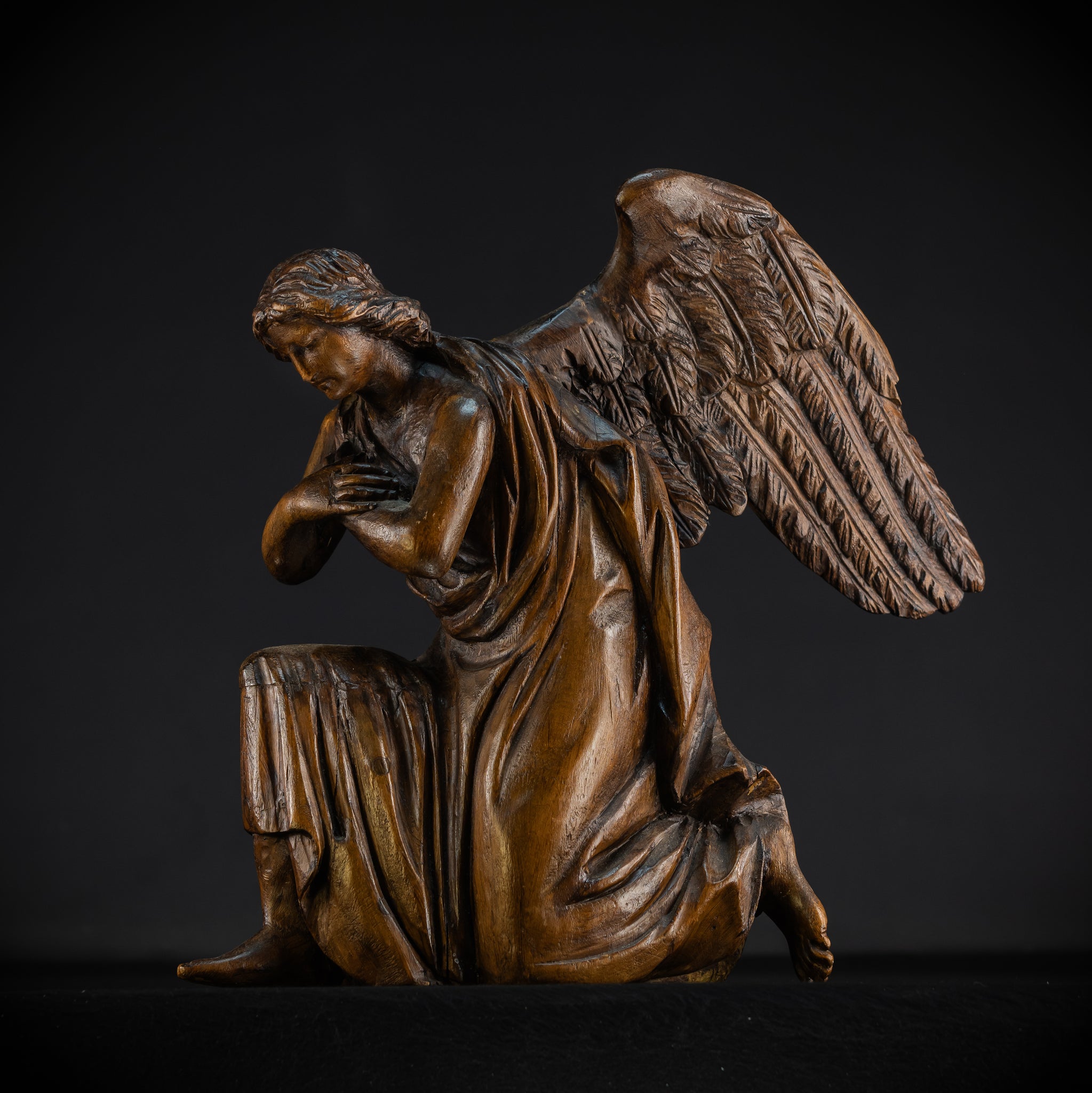 Pair of Angel Statues | 18th Century Wooden Cherubs 17.1"