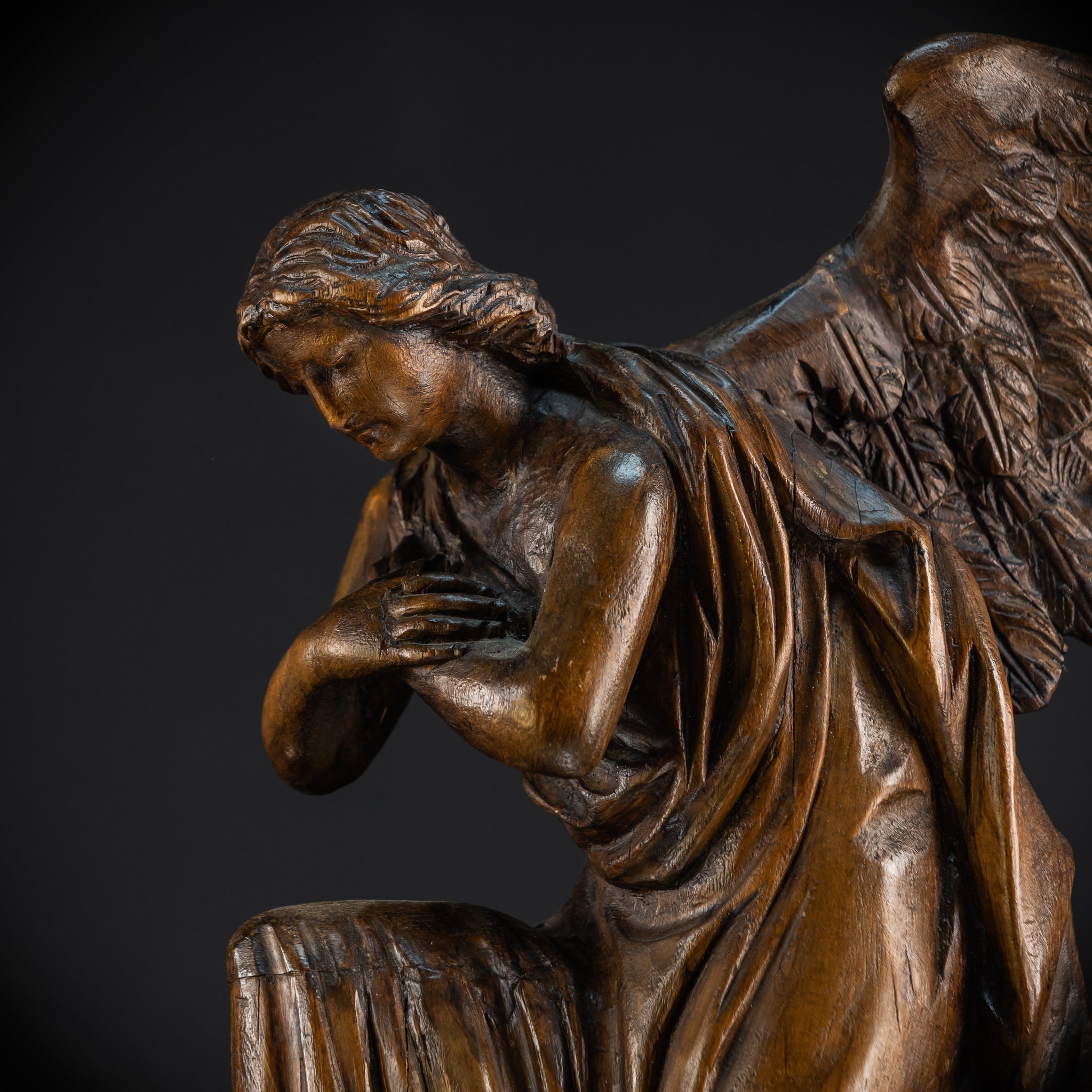 Pair of Angel Statues | 18th Century Wooden Cherubs 17.1"