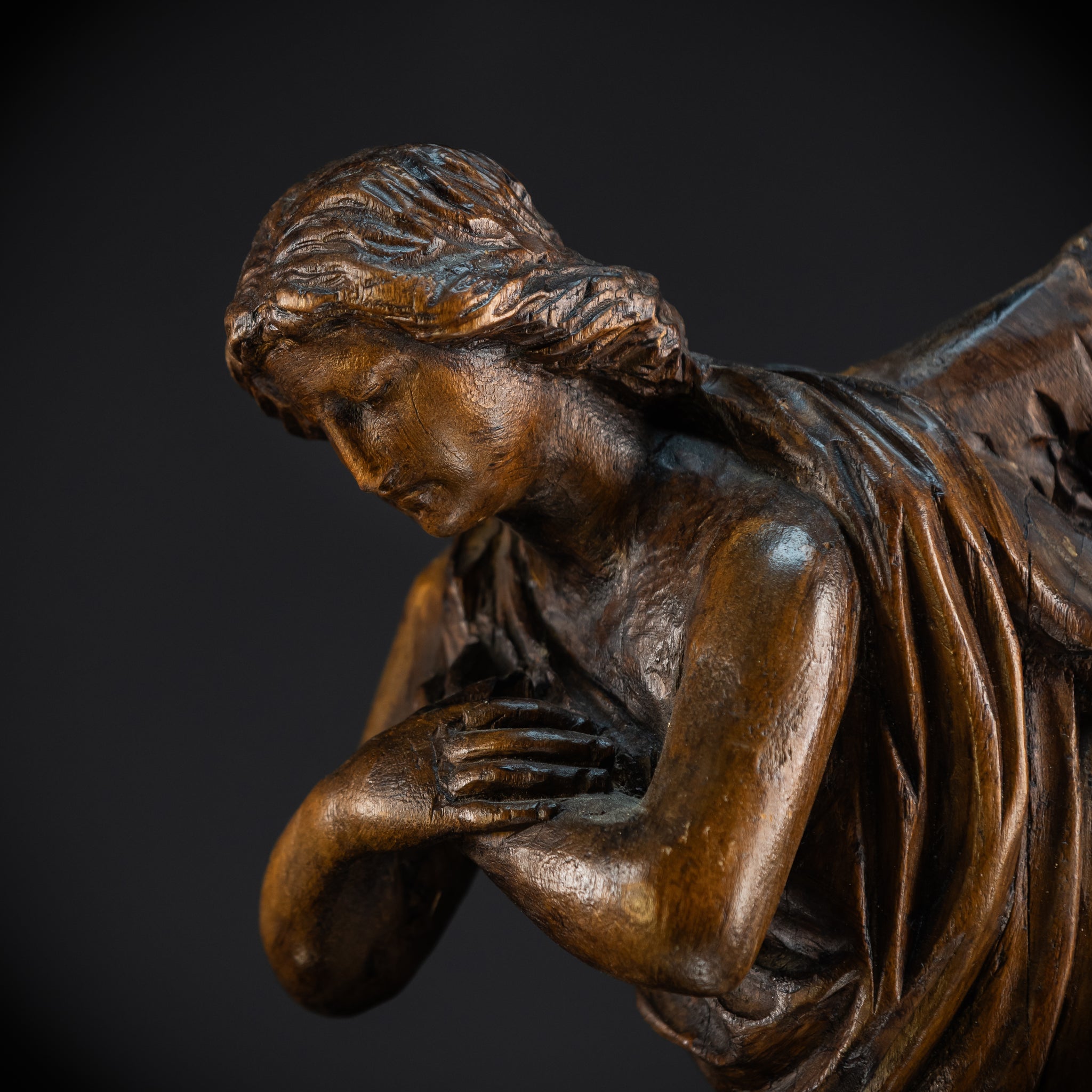 Pair of Angel Statues | 18th Century Wooden Cherubs 17.1"