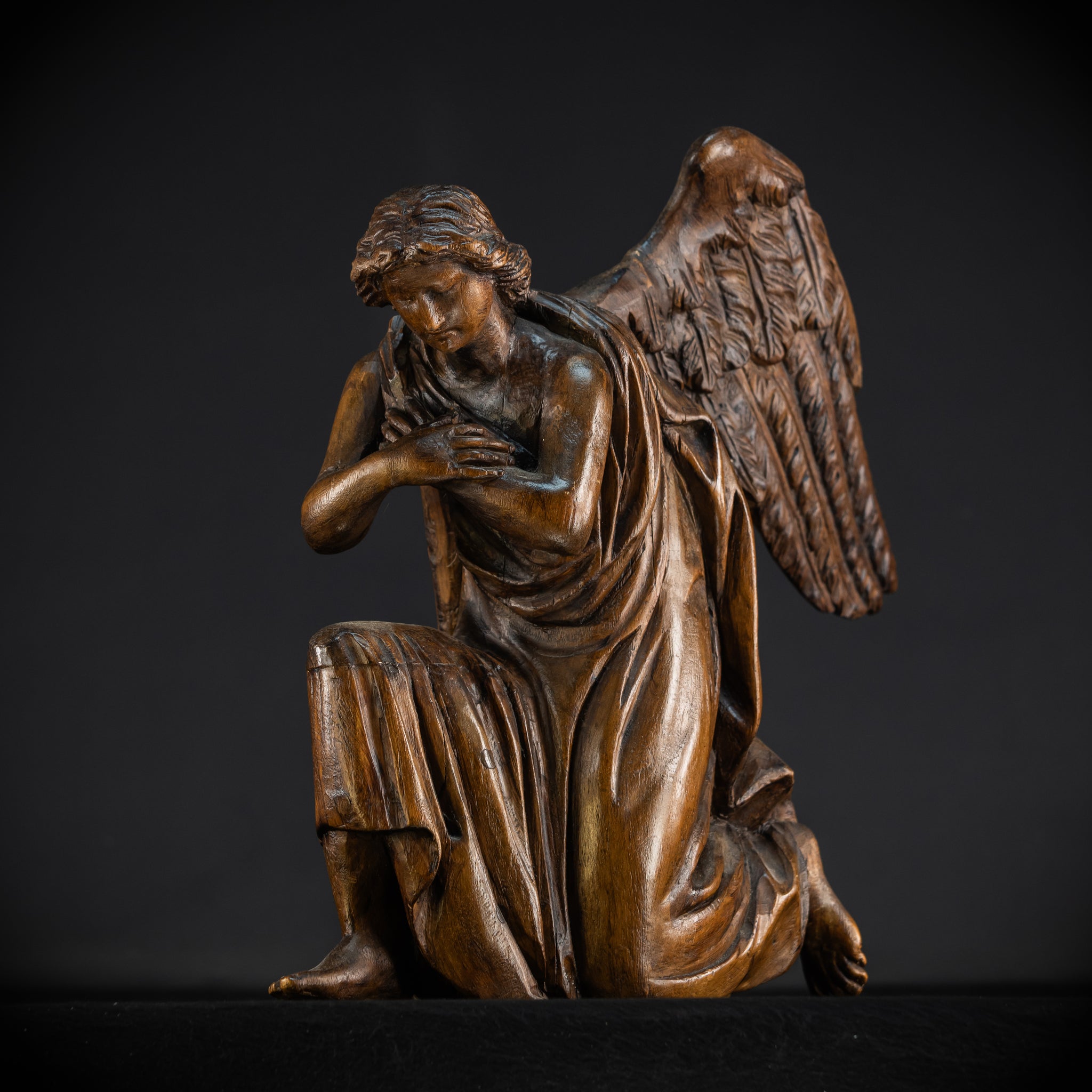 Pair of Angel Statues | 18th Century Wooden Cherubs 17.1"