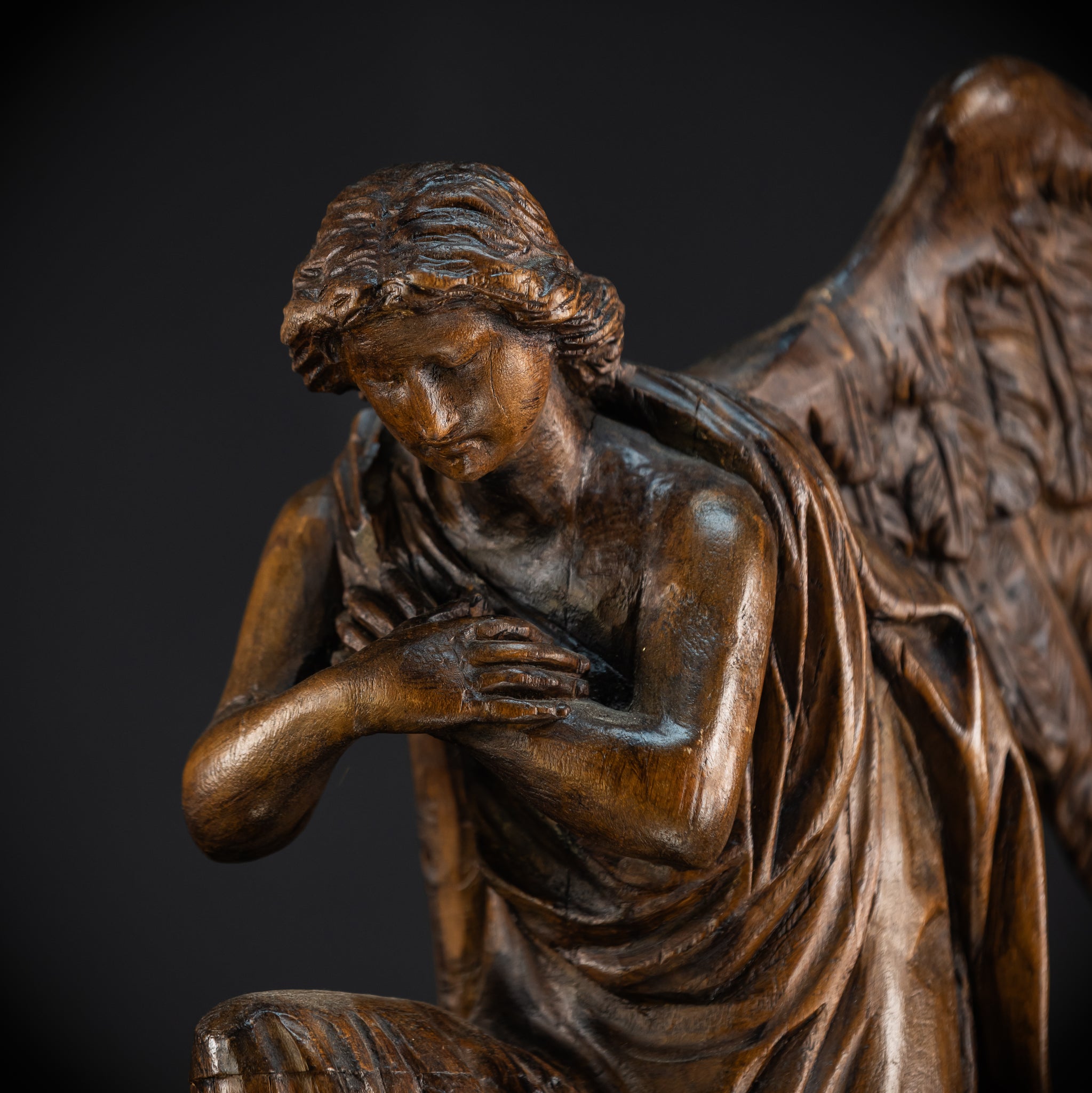 Pair of Angel Statues | 18th Century Wooden Cherubs 17.1"