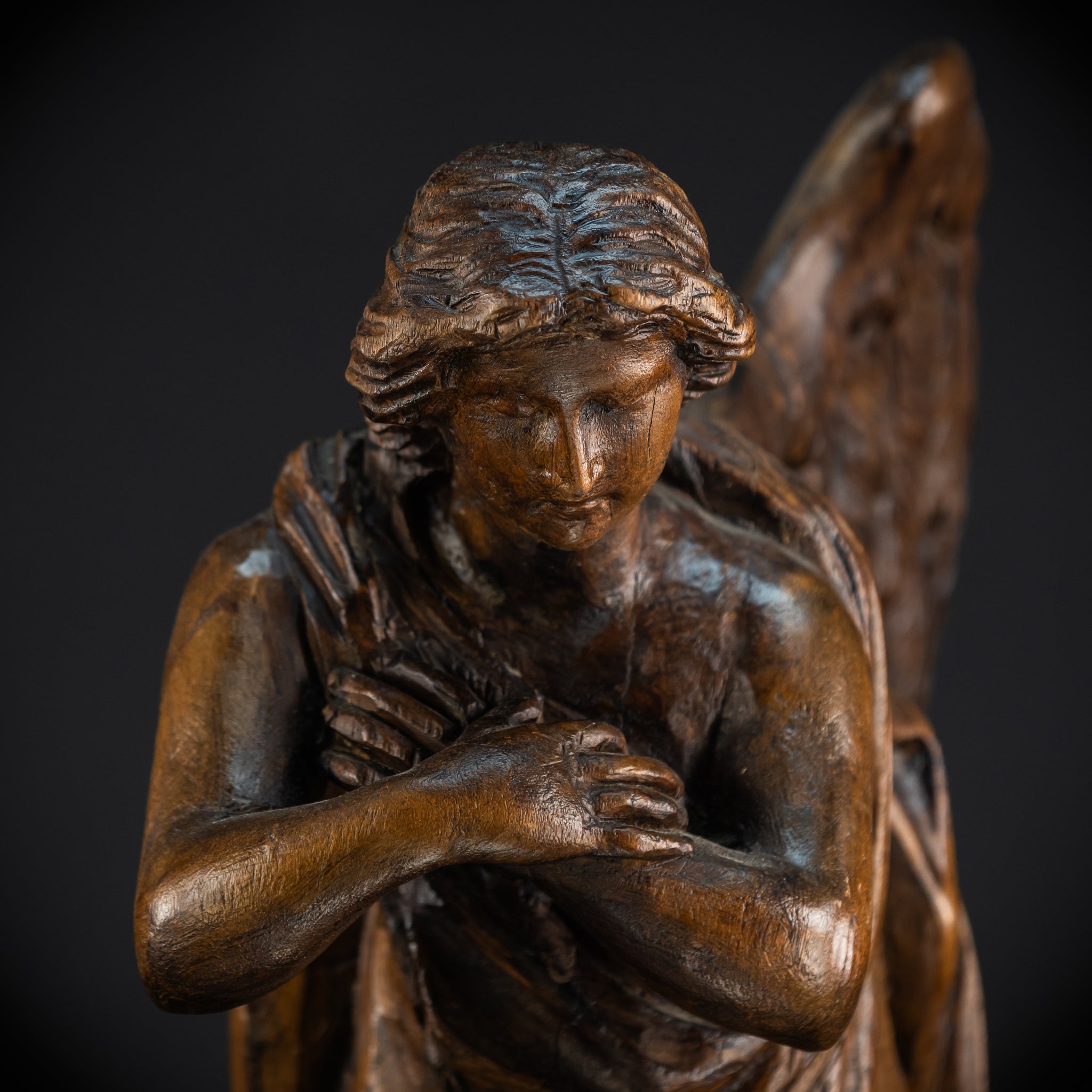 Pair of Angel Statues | 18th Century Wooden Cherubs 17.1"