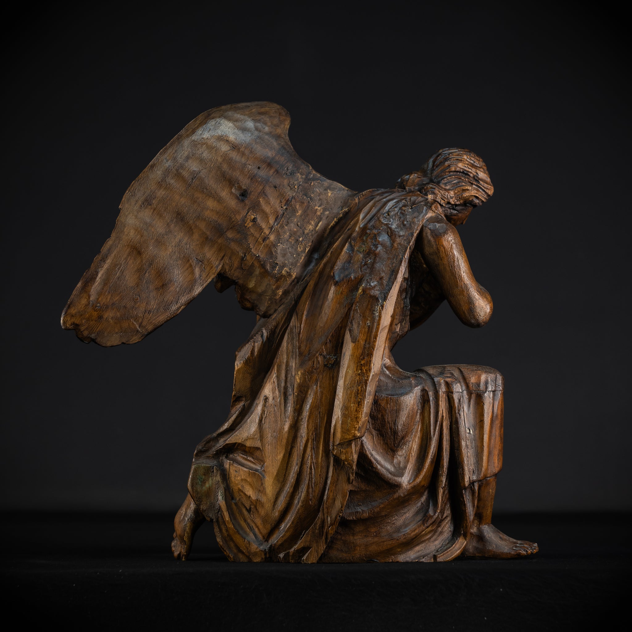 Pair of Angel Statues | 18th Century Wooden Cherubs 17.1"