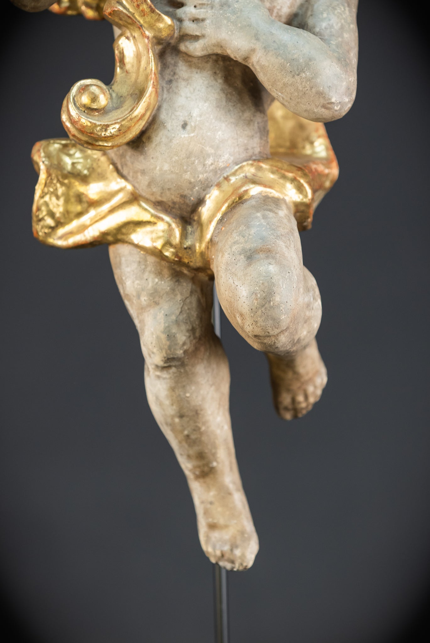 Flying Angel Candleholders Pair | 1700s Cherubs 19.3"