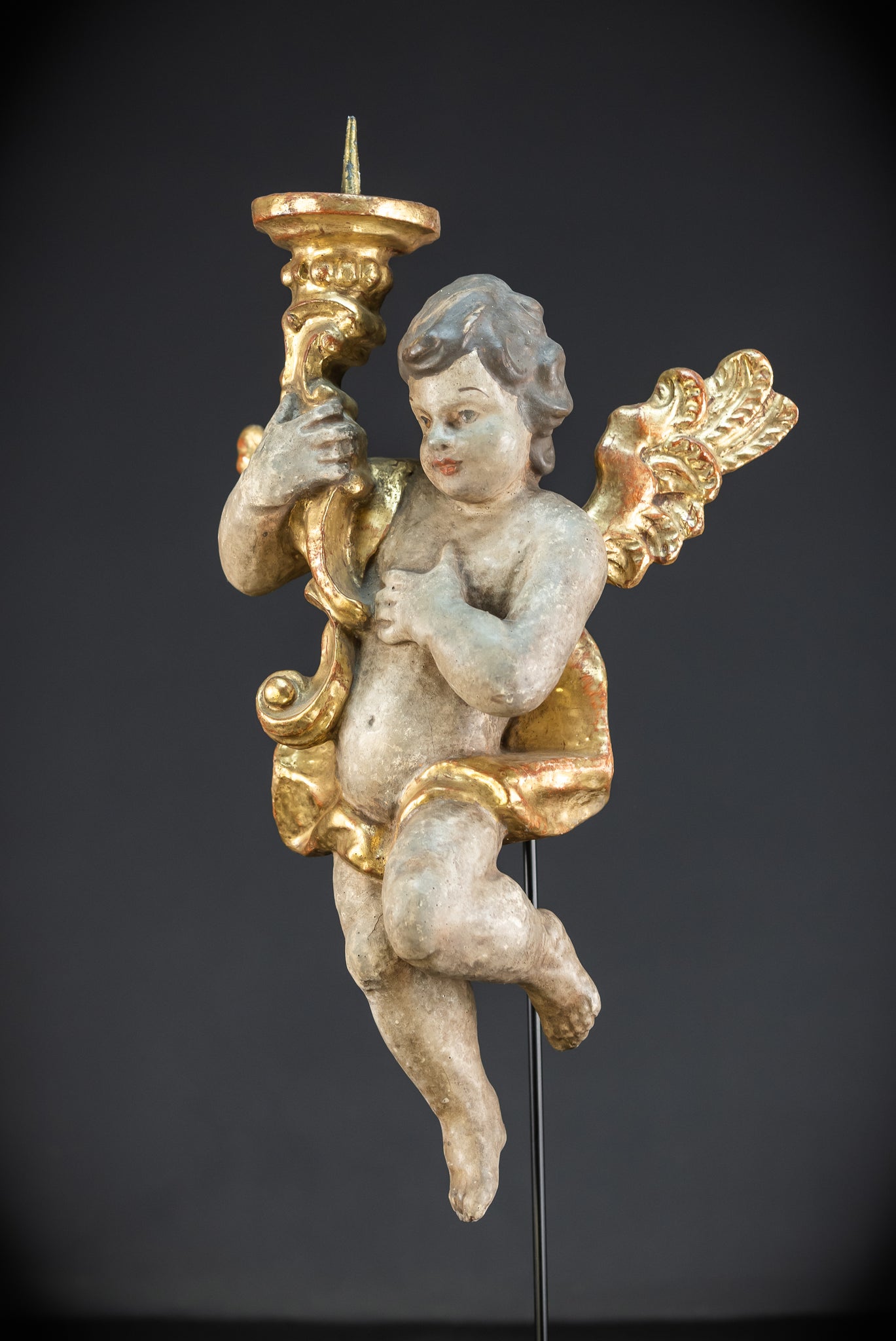 Flying Angel Candleholders Pair | 1700s Cherubs 19.3"