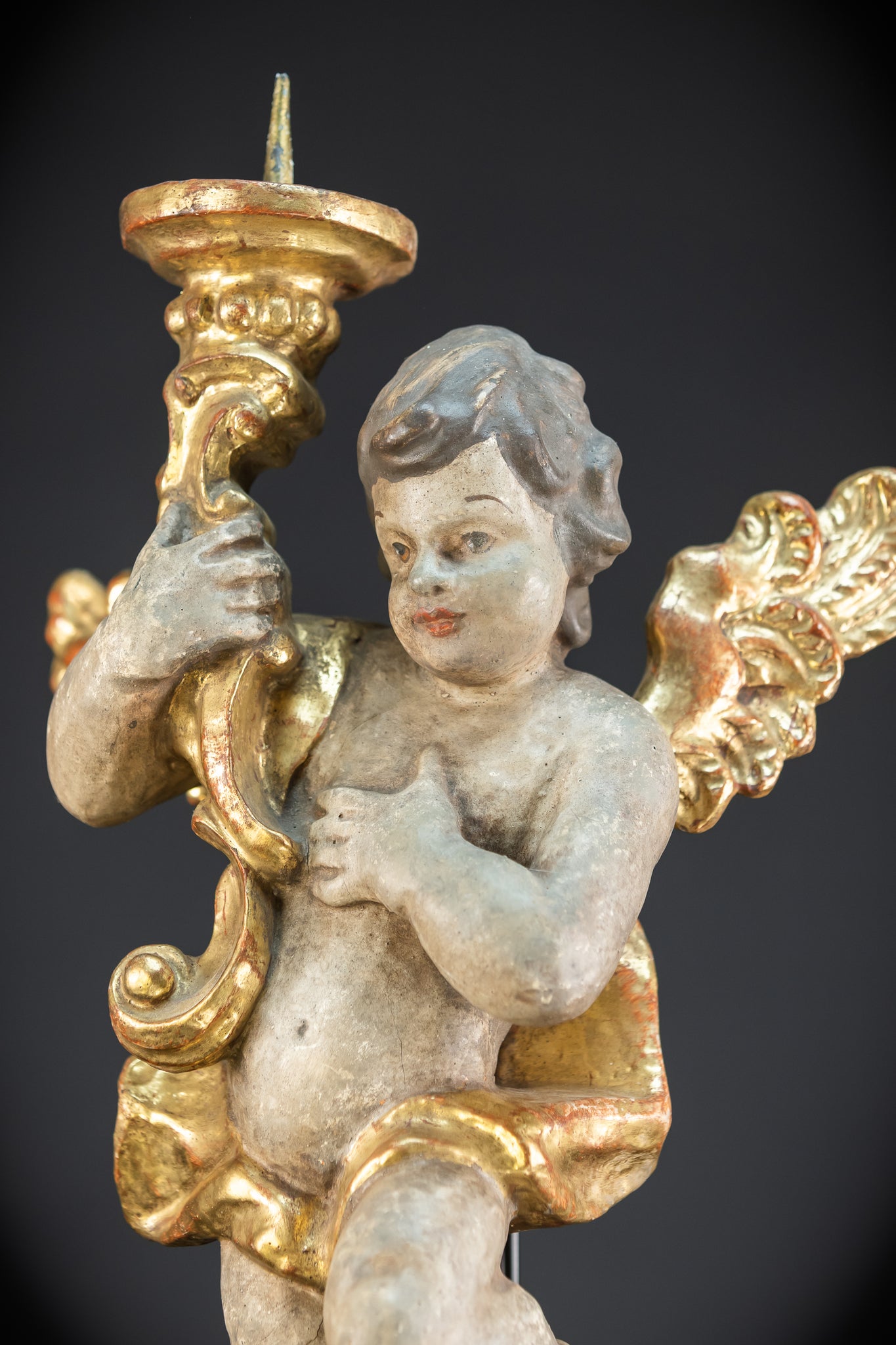 Flying Angel Candleholders Pair | 1700s Cherubs 19.3"