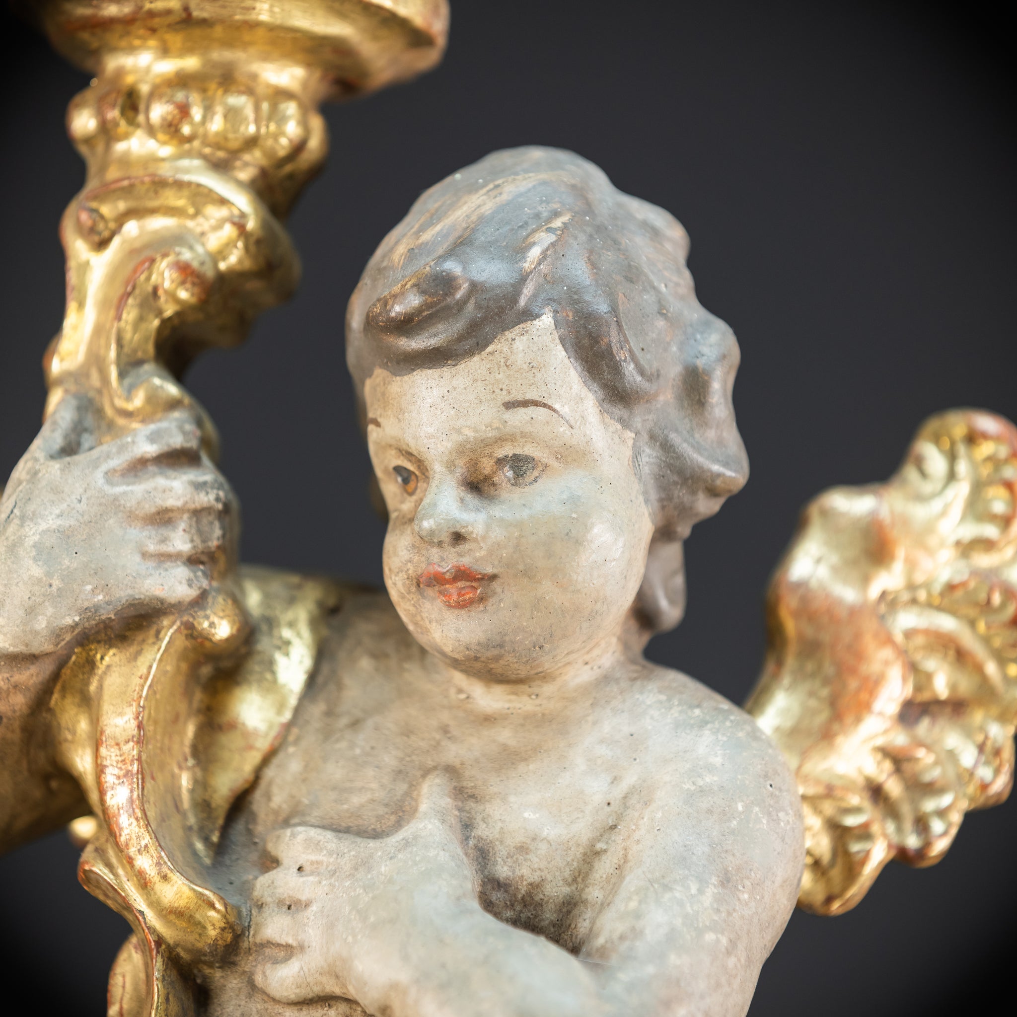 Flying Angel Candleholders Pair | 1700s Cherubs 19.3"
