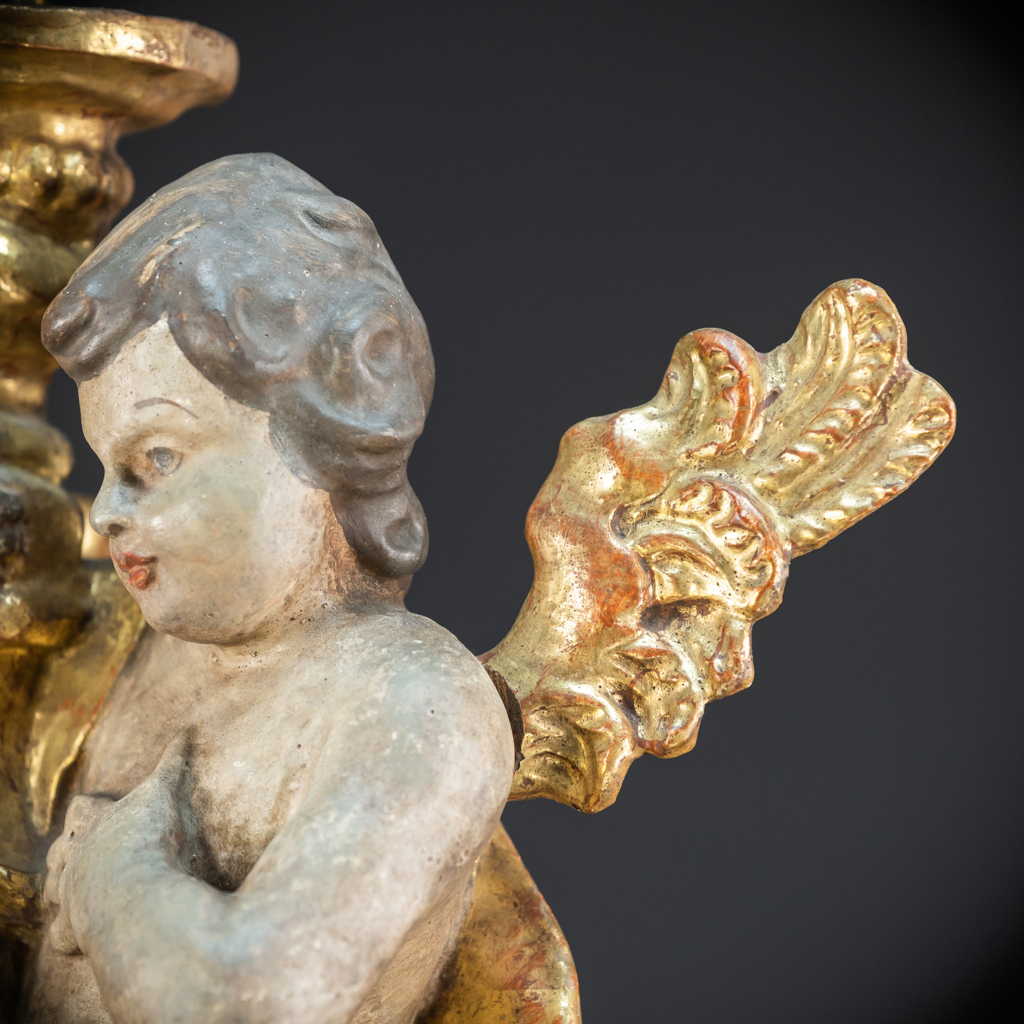 Flying Angel Candleholders Pair | 1700s Cherubs 19.3"