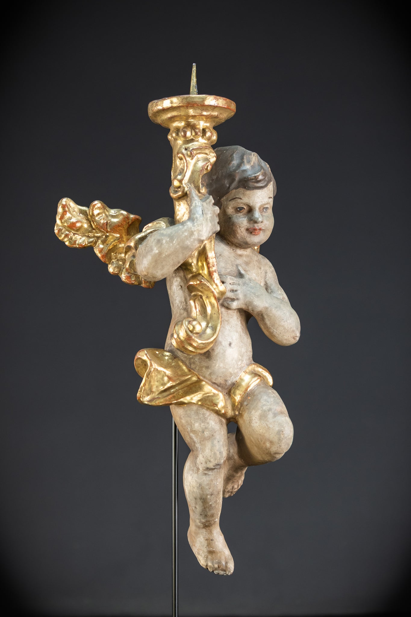 Flying Angel Candleholders Pair | 1700s Cherubs 19.3"