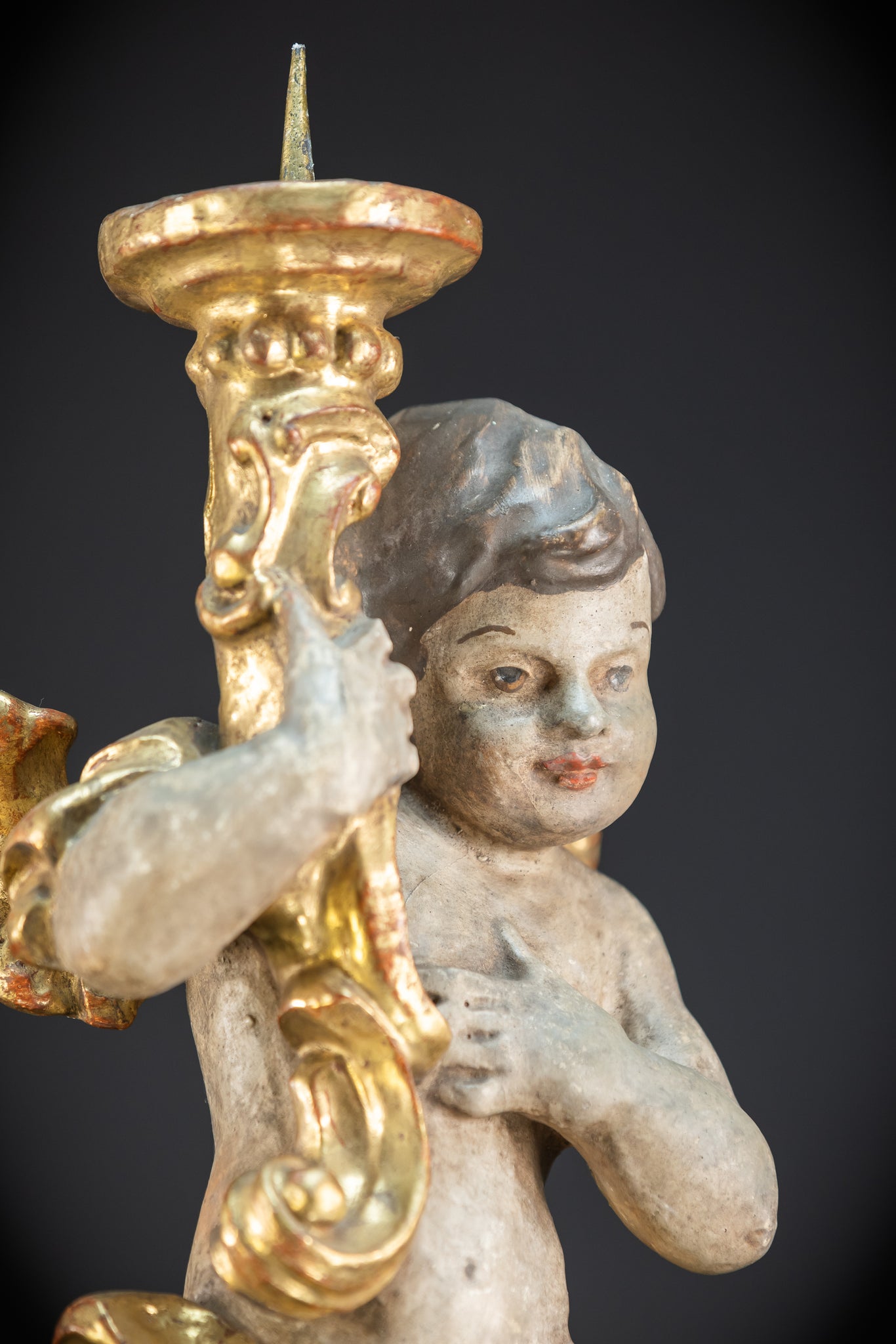 Flying Angel Candleholders Pair | 1700s Cherubs 19.3"