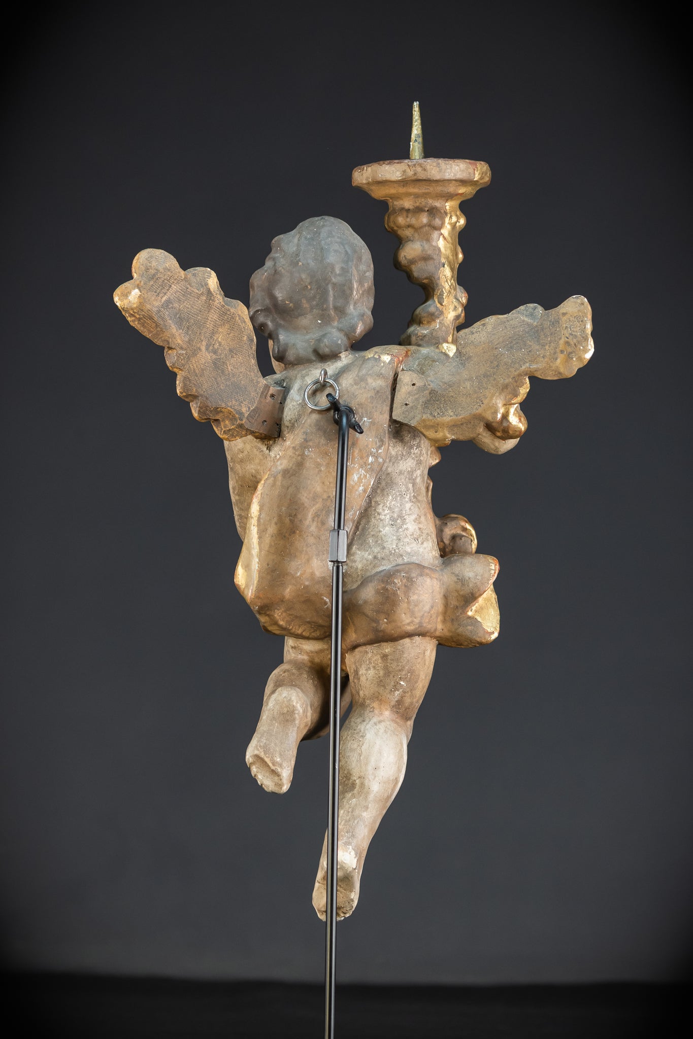 Flying Angel Candleholders Pair | 1700s Cherubs 19.3"