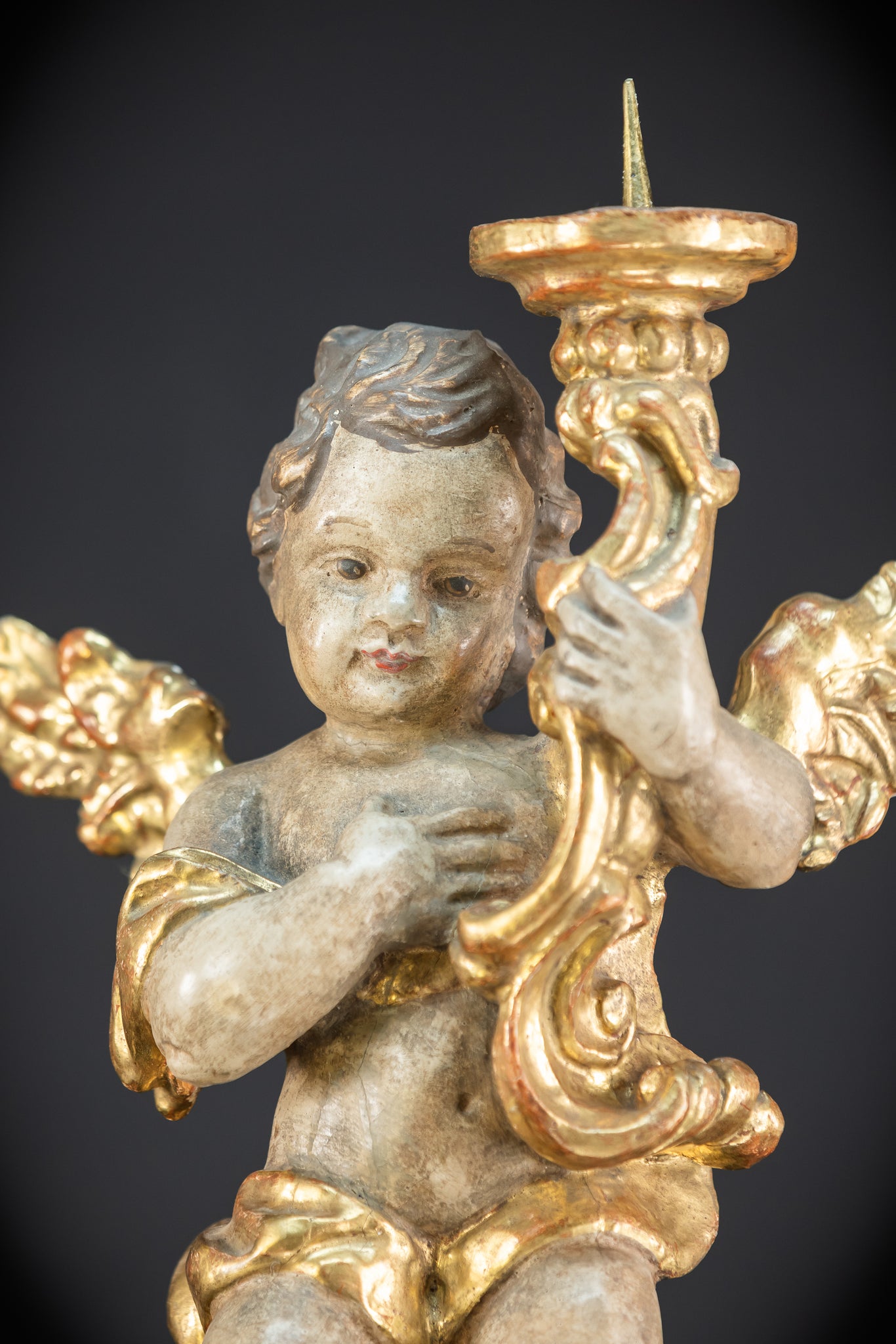 Flying Angel Candleholders Pair | 1700s Cherubs 19.3"