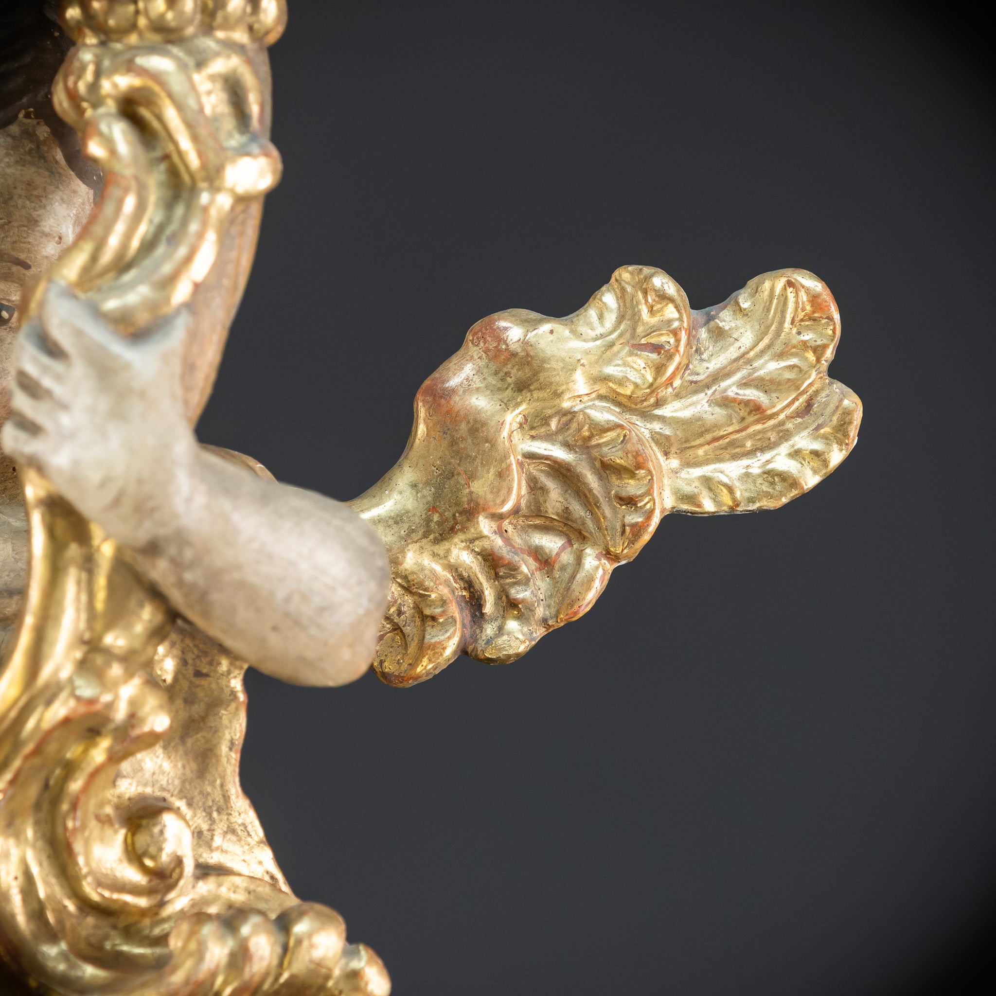 Flying Angel Candleholders Pair | 1700s Cherubs 19.3"