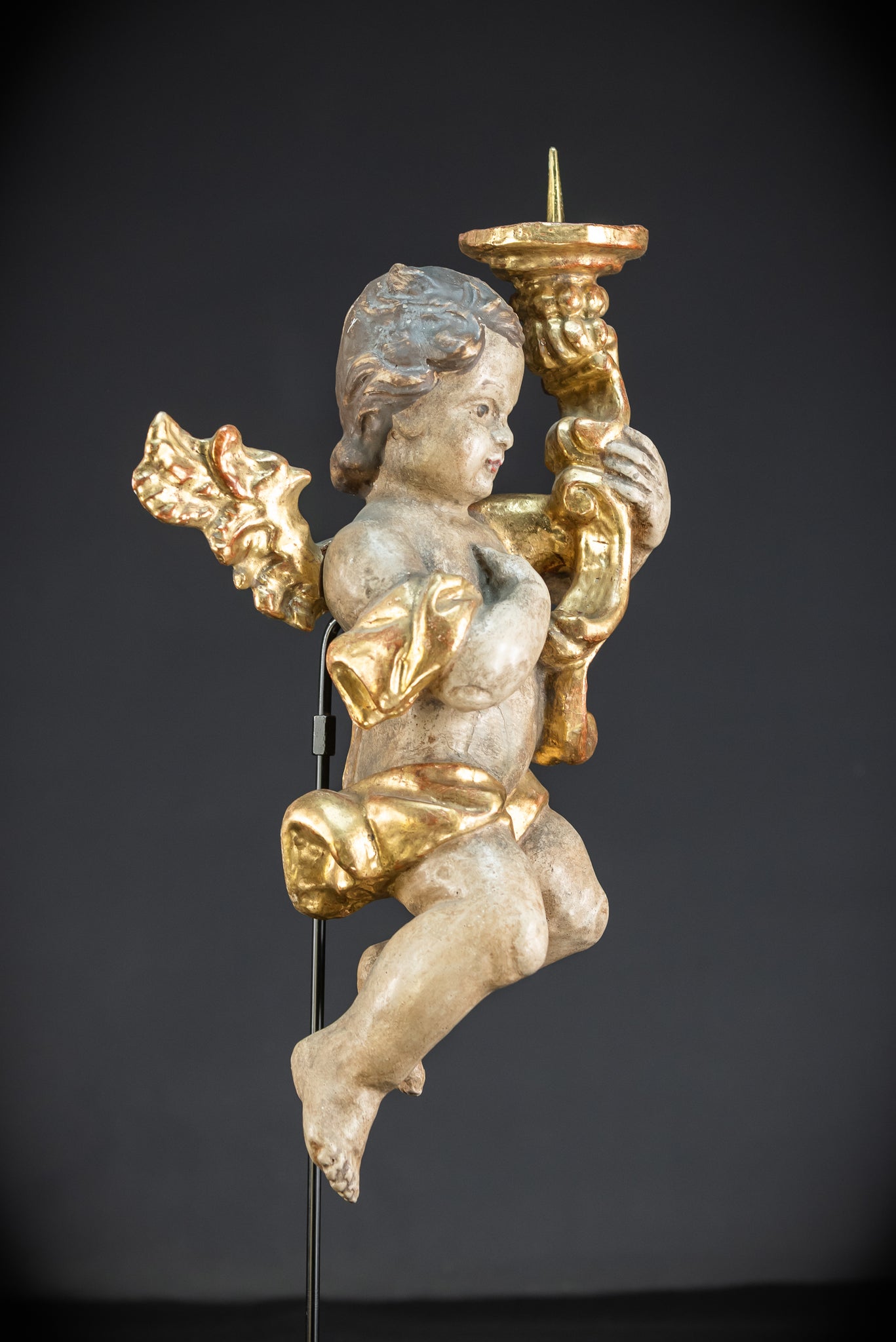 Flying Angel Candleholders Pair | 1700s Cherubs 19.3"
