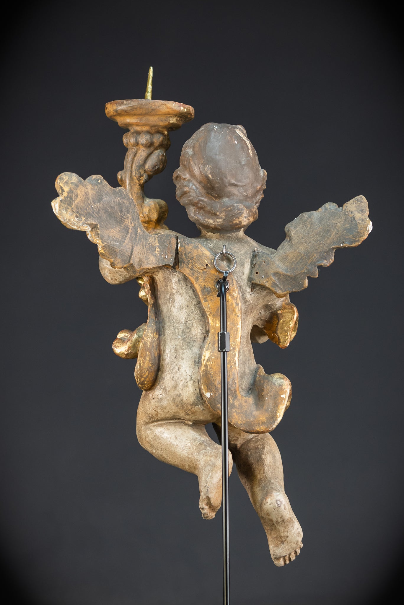 Flying Angel Candleholders Pair | 1700s Cherubs 19.3"
