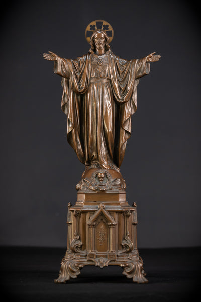 Sacred Heart Jesus Bronzed Metal | Antique Sculpture 18.5"