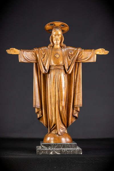 Sacred Heart Jesus Wooden Sculpture | 1800s Antique | 20.5" / 52 cm